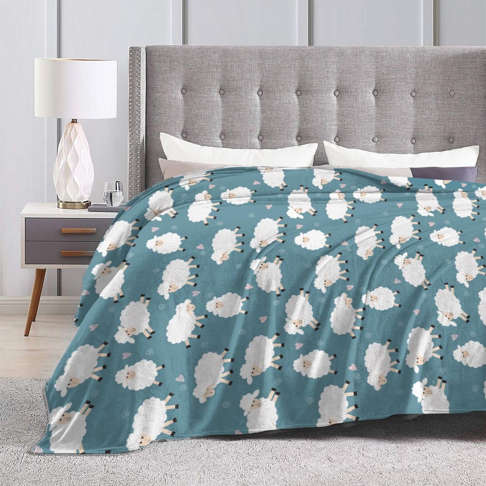 Gbuzozie Coperta in pile leggera e ultra morbida con motivo di pecora, per divano, letto, campeggio, viaggi, super morbida, in microfibra, 152 x 127 cm