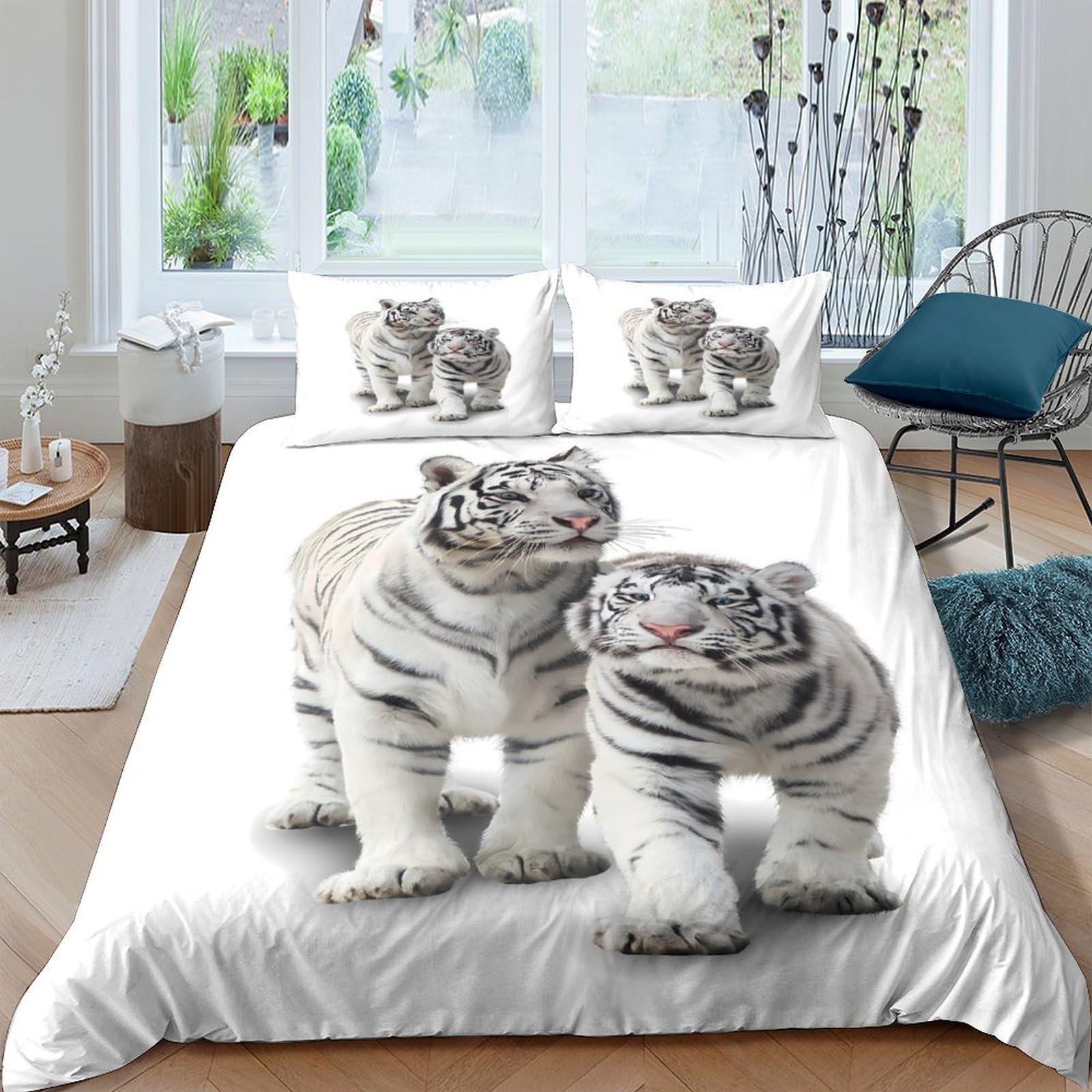 Ctjqhvkz Style-3 3D Printed White Tiger Fitted Sheet Microfiber Soft Mattress Cover For Bedroom Dorm Protection Decoration Single（135X200cm）