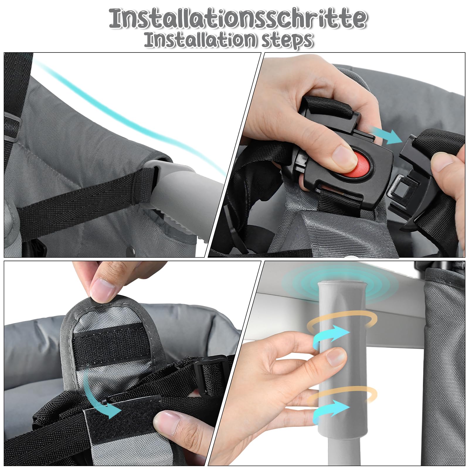 ACXIN Siège de table pour bébé - Chaise haute avec sac de transport - Chaise haute mobile pour enfant de qualité supérieure - Pour restaurant, voyage, etc. - Charge maximale : 15 kg - Gris