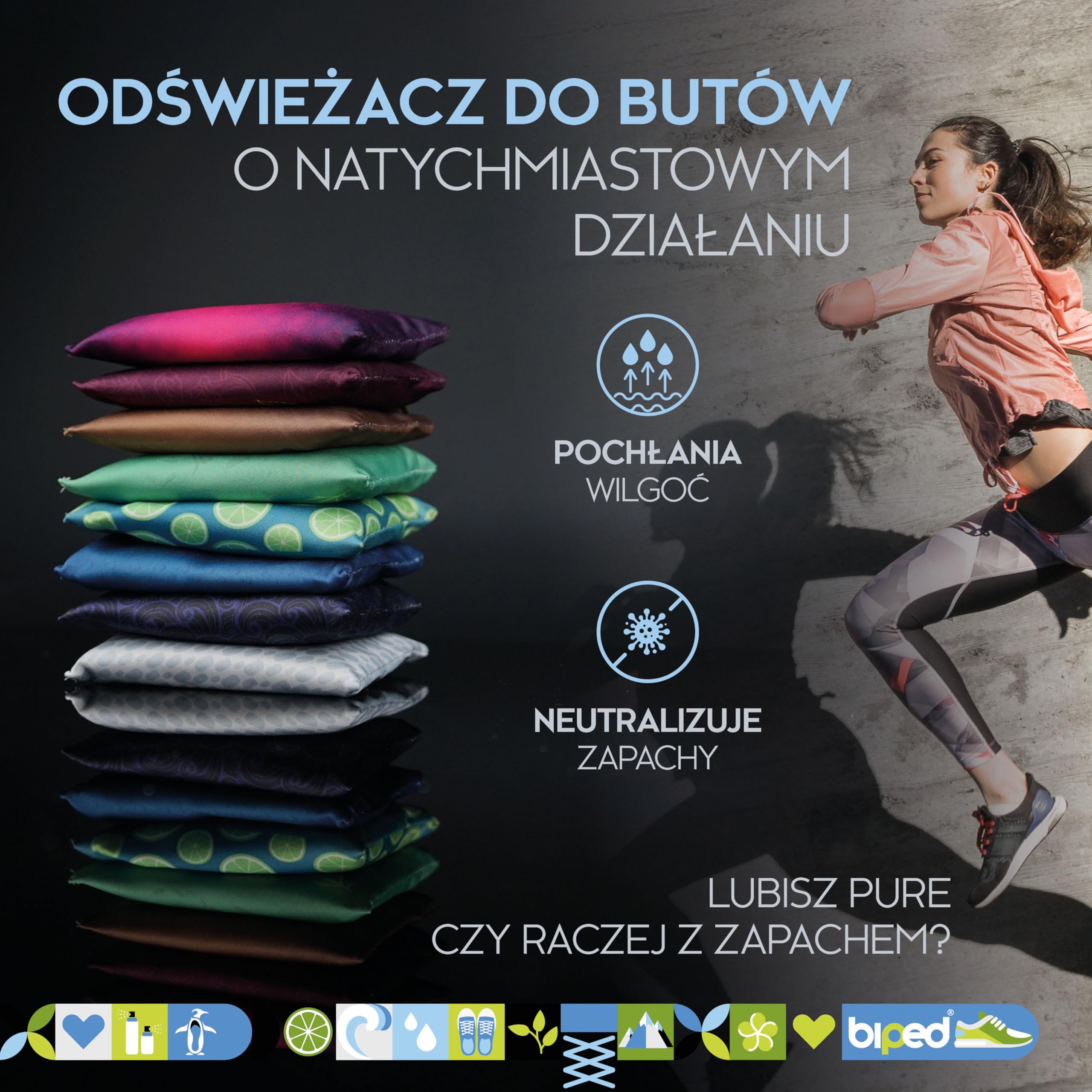 biped FRESH! ACTIVE – dezodorant do butów z bambusowym węglem aktywnym – poduszka zapachowa lub wersja PURE bez olejków – ogranicza pot i nieprzyjemny zapach, działa osuszająco z2926(PURE)