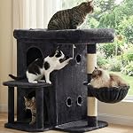 Heybly Arbre de chat, tour de chat de 25,6 pouces avec grand perchoir pour grands chats, mobilier de maison de chat Stair-Style avec condos à double layer, postes de scratching sisal, panier confortable & Pompom, gris fumé HCT204SG