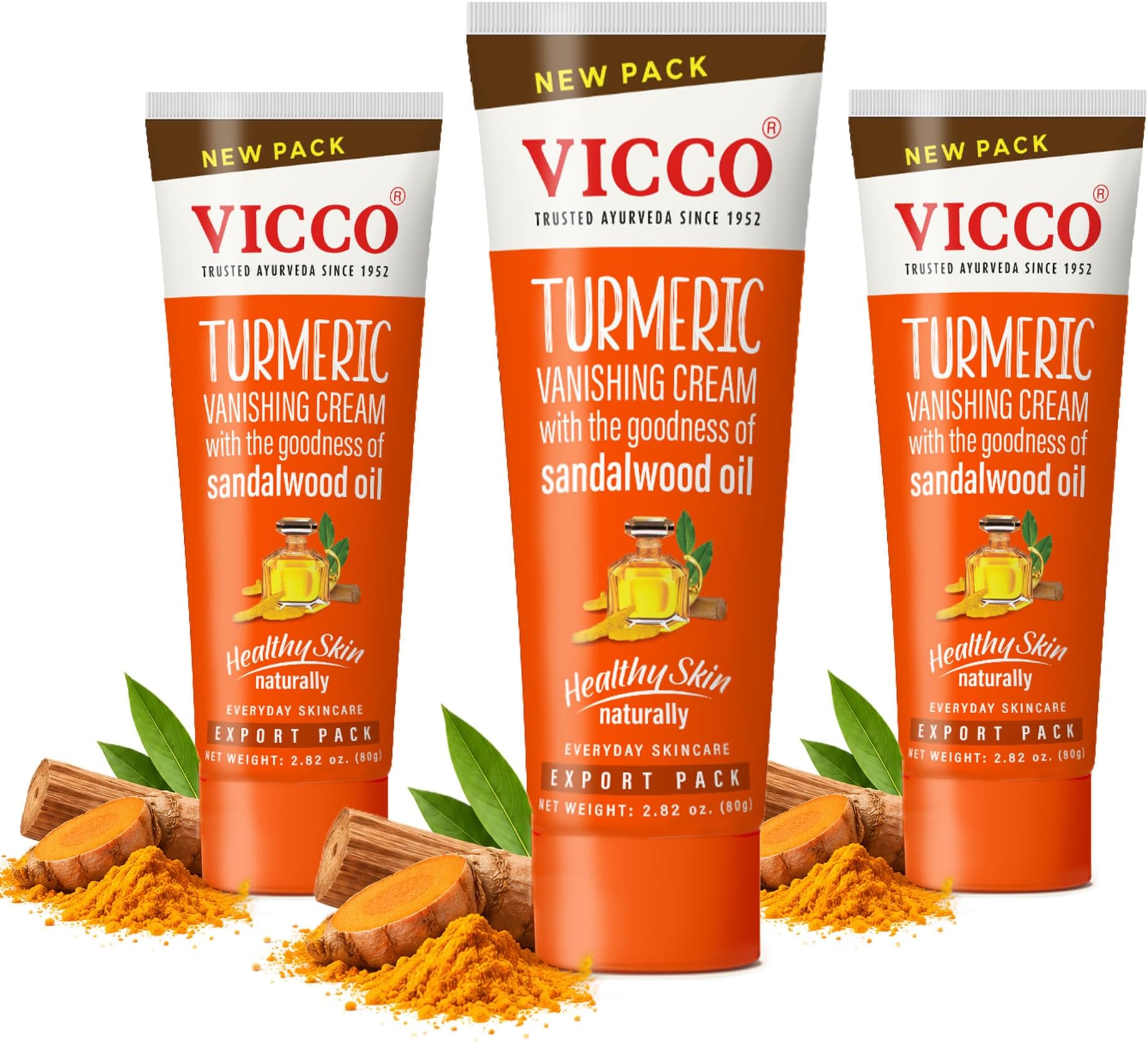 Turmeric Vanishing Cream with Sandalwood Oil - 70 Year Legacy of Ayurveda, with Turmeric for Daily Skincare, Lightweight Formula, 100% Natural - 2.82 oz (3 Pack)