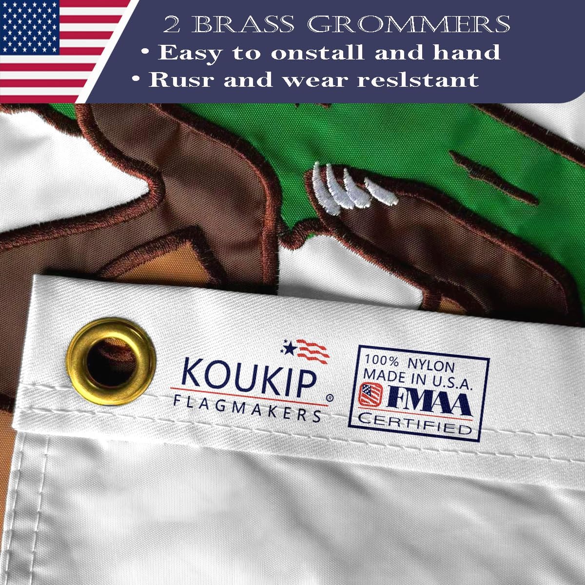 Double Sided Embroidery Californian State Flag 2x3 Outdoor Made In USA- Heavy Duty 340D Great Nylon Californian CA Flags Banners with 2 Brass Grommets