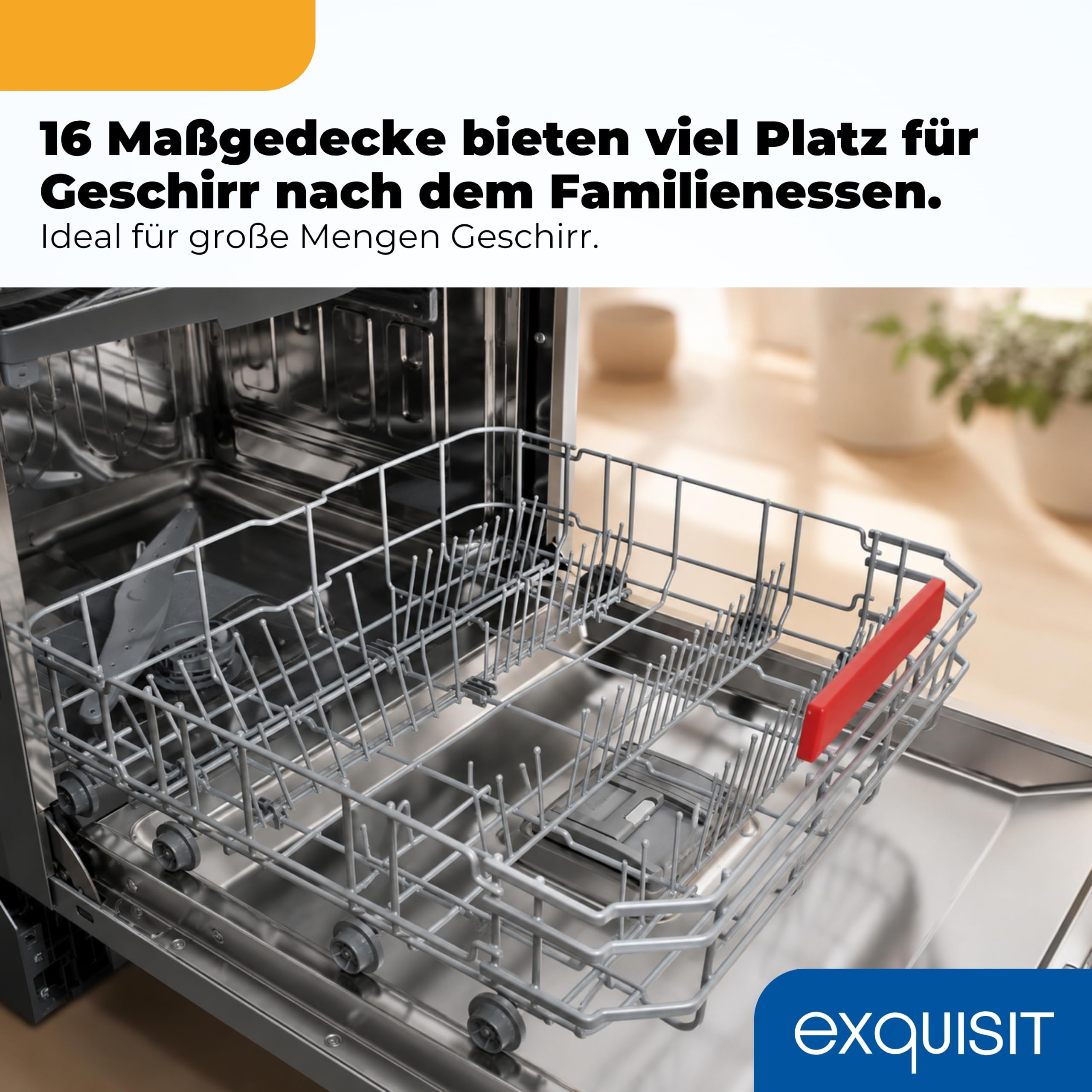 Exquisit Vollintegrierbarer Geschirrspüler 16 Maßgedecke | Energieklasse C | 8 Programme | Eco, Intensiv & Glas | Aquastop | Besteckschublade | Extra-Trocknung | Startzeitvorwahl | LED-Fußbodenanzeige