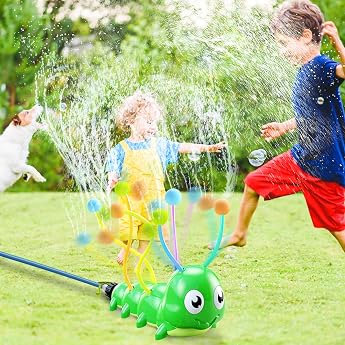 Water Toy for Kids Water Sprinkler Caterpillar Water Sprinkler with 6 Floats and Sponge Balls Summer Toy for Outdoor 3-d