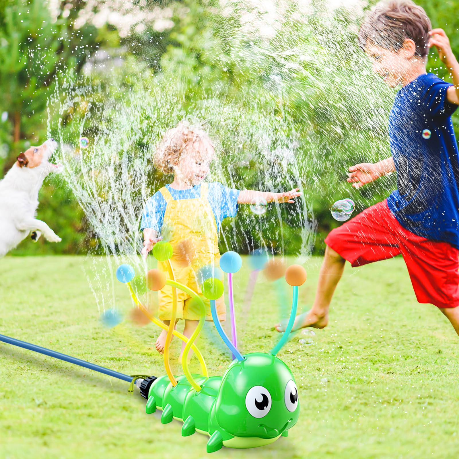 Water Sprinkler for Kids, Caterpillar Water Spray Sprinkler for Kids, Sprinkler with 6 Wiggle Tubes Sponge Balls, Summer Outside Toys 3-12 Years Old Garden Backyard Lawn Splashing Fun Toys