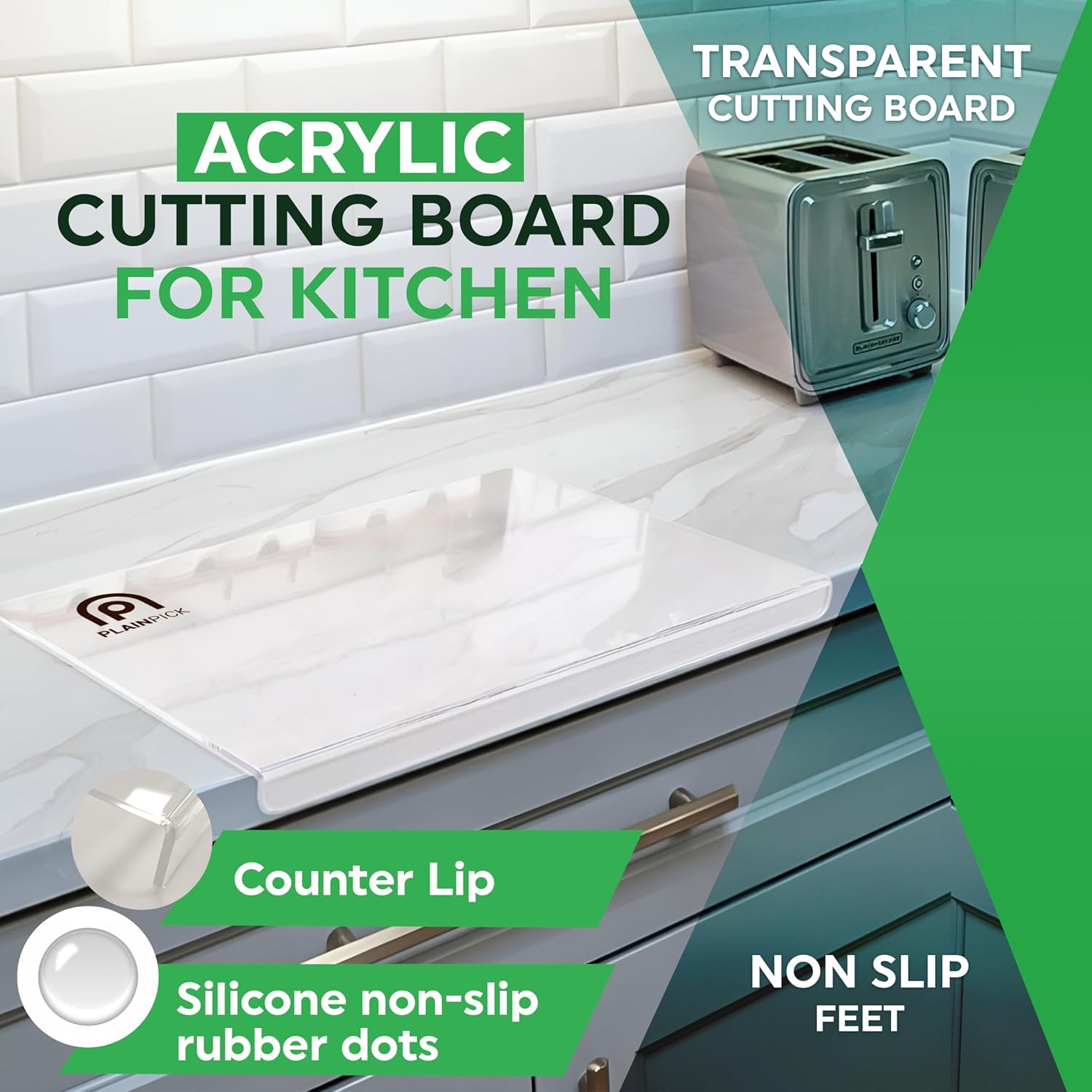 Acrylic Cutting Board with Counter Lip Medium 18" X 14", 18' X 16" and X-Large 24' X 18", Clear Cutting Board with Lip for Countertop, Counter Protectors for Kitchen