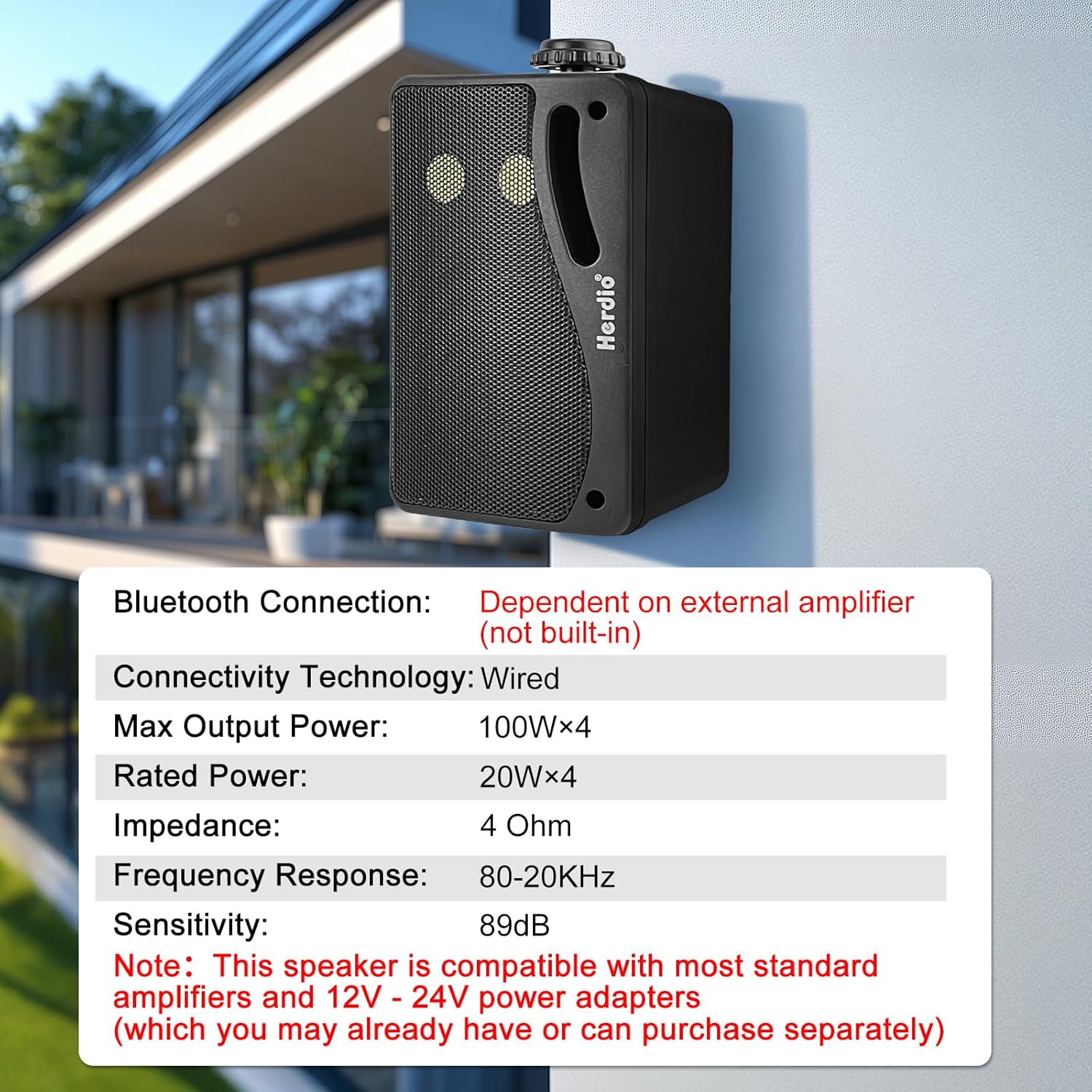 Herdio 3.5 Inch Passive Outdoor Speakers Wired Waterproof Wall Mount Speakers with 400W Superior Sound, All-Weather Durability, for Home Patio Garden Marine Boat Garage Indoor,4-Pack Balck - Image 2