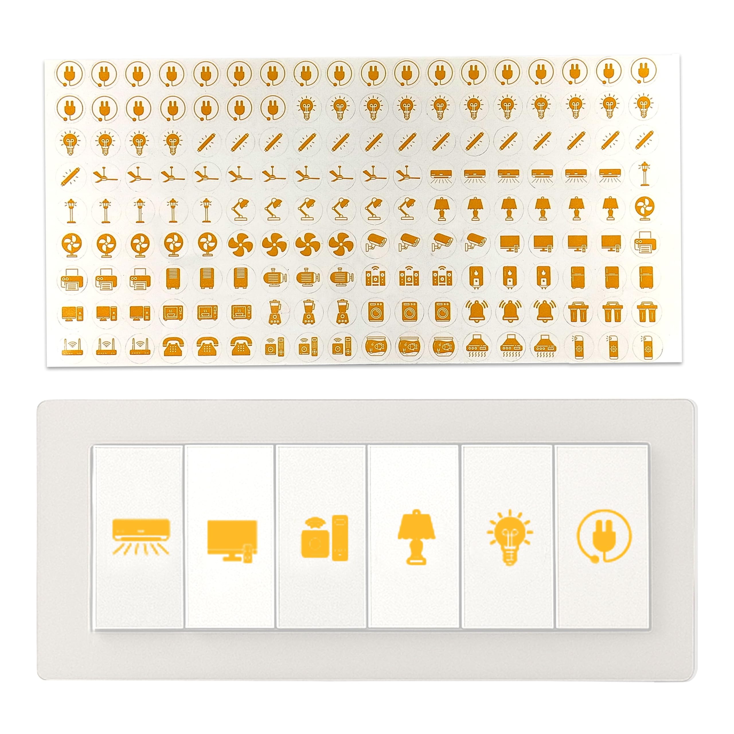 Gold Switch Board Stickers for Home | 500+ Labels with 30+ Icons for Fan Light AC Fridge | Elegant Electric Switch Stickers for Button Labeling | Decorative Modular Switch Panels
