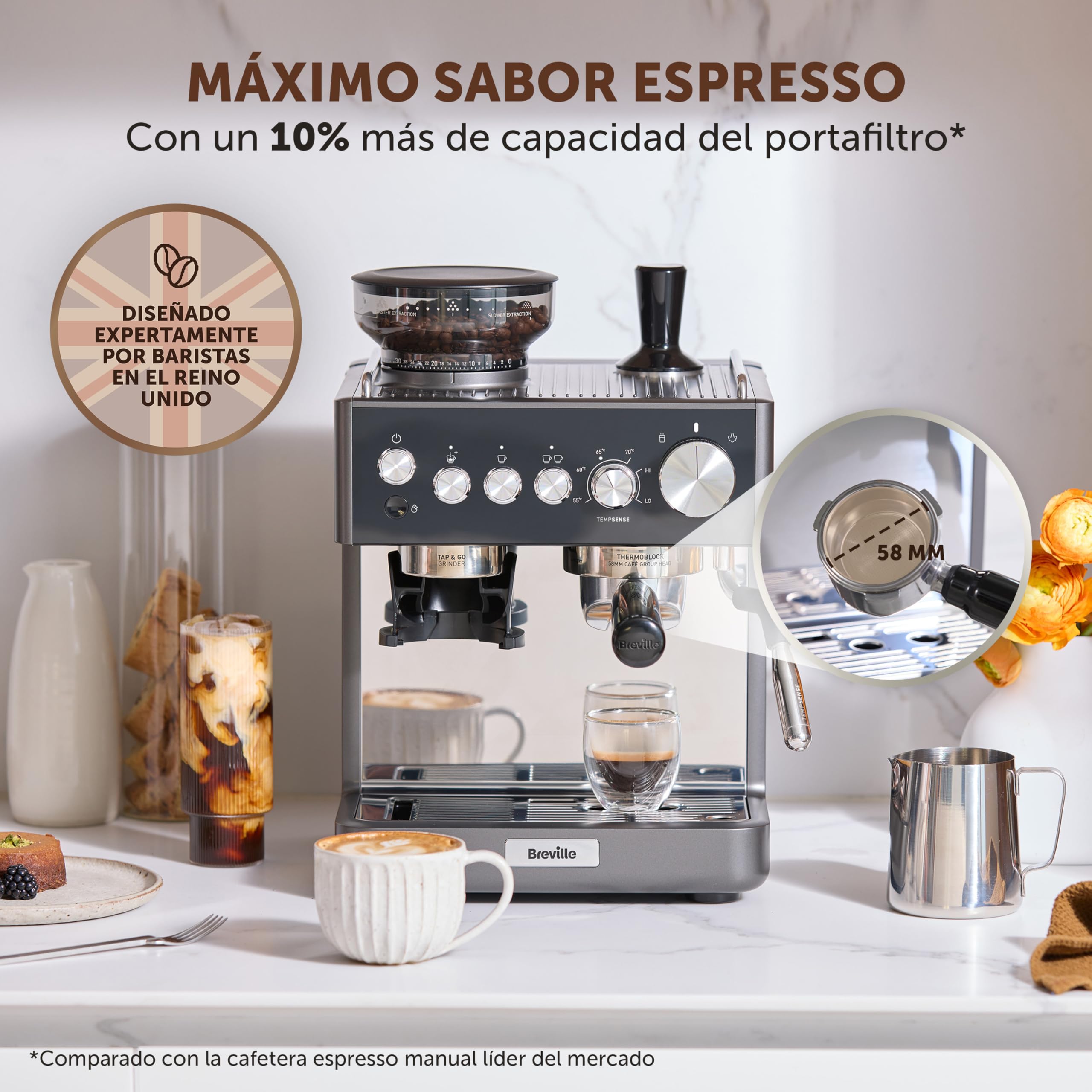 Breville Barista Sense Macchina per caffè espresso | Macchina da caffè con macinacaffè integrato e montalatte | Lancia vapore TempSense | Pompa italiana da 15 bar | Nero [VCF187X]