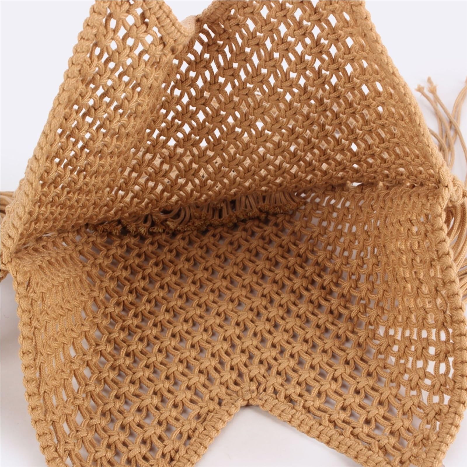 Borsa all'uncinetto for donna, in corda di cotone, da viaggio, da spiaggia, da pesca, a tracolla, intrecciata, estiva