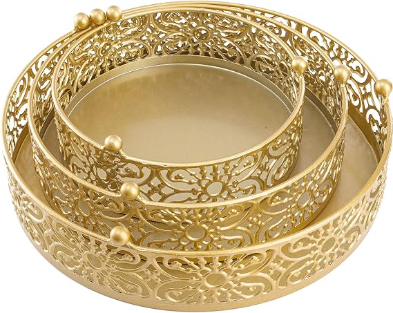 Hedume 3 Pack Cake Stand, Round Metal Cake Stands, 8 10 12 Dessert Display Cupcake Stands, Wedding Brithday Party Celebration Dessert Cake Display Plates-Gold