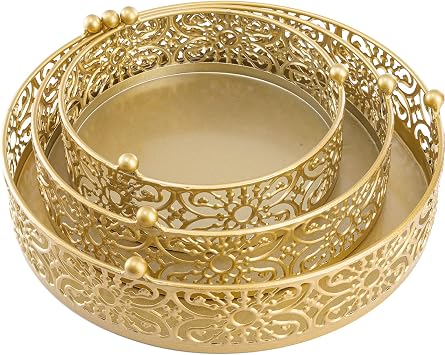 Hedume 3 Pack Cake Stand, Round Metal Cake Stands, 8 10 12 Dessert Display Cupcake Stands, Wedding Brithday Party Celebration Dessert Cake Display Plates-Gold