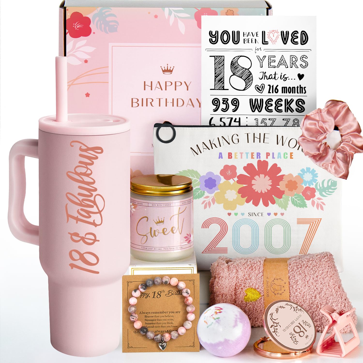 18th Birthday Gifts for Girls 18 Year Old Girl Birthday Gifts Happy  18th Birthday Decorations Pink 11 Pieces Unique 18 Birthday Party Gift  Ideas