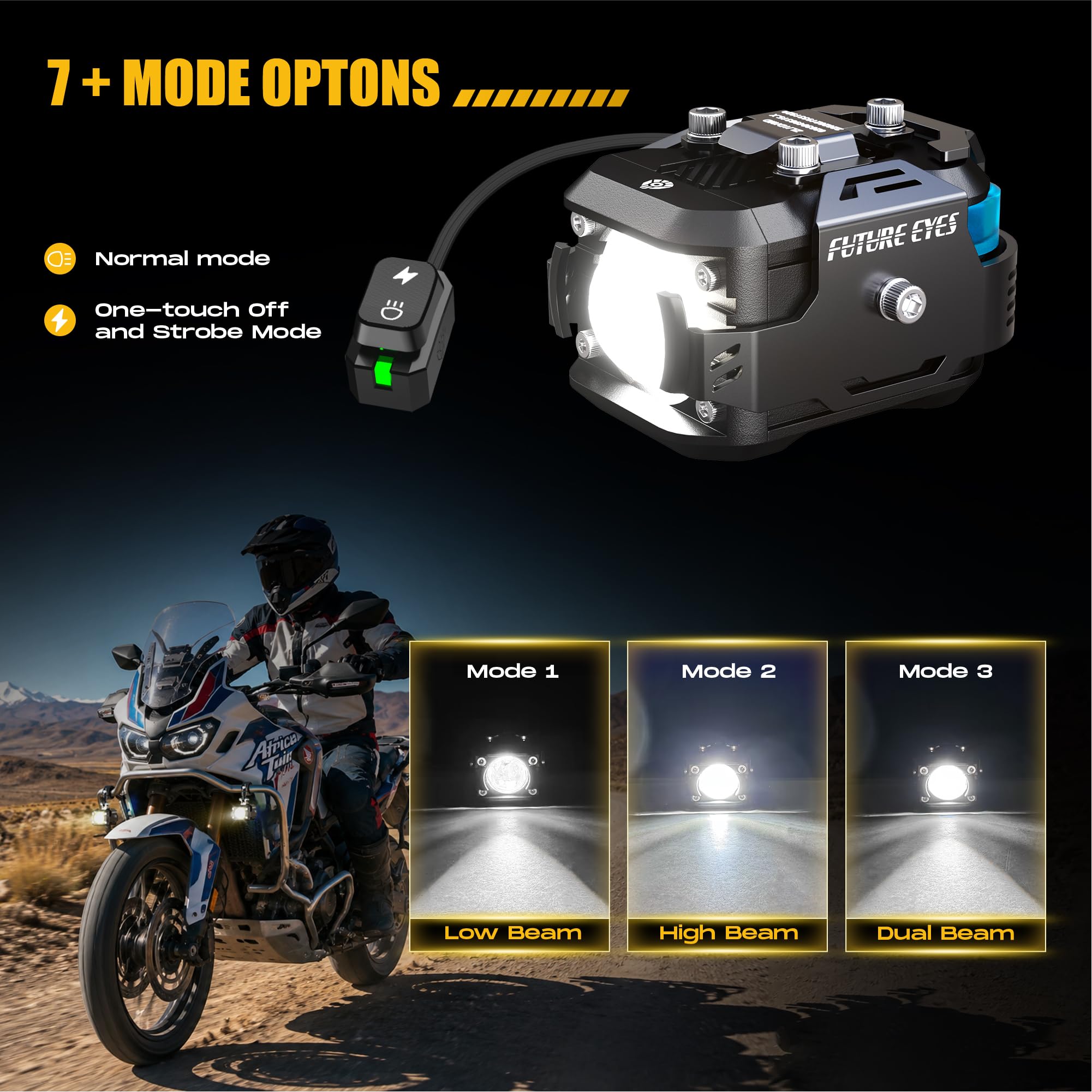 Future Eyes Motorrad Zusatzscheinwerfer LED 60W 6000LM, Weiße Motorrad Nebelscheinwerfer mit Hoch/Niedriglicht, CNC-Aluminium Wasserfeste Tagfahrlicht