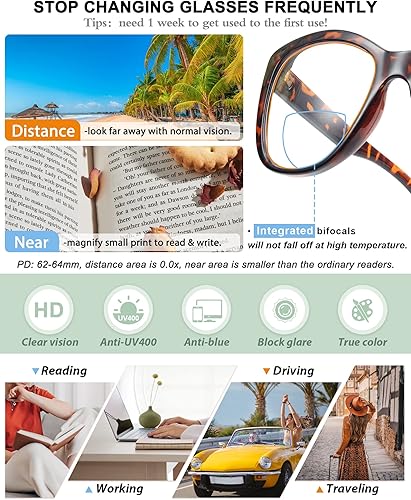 Miniatura 3 de MARE AZZURO Lentes de lectura bifocales grandes para mujer, con bloqueo de luz azul, 1.0 1.25 1.5 1.75 2.0 2.25 2.5 2.75 3.0 3.5