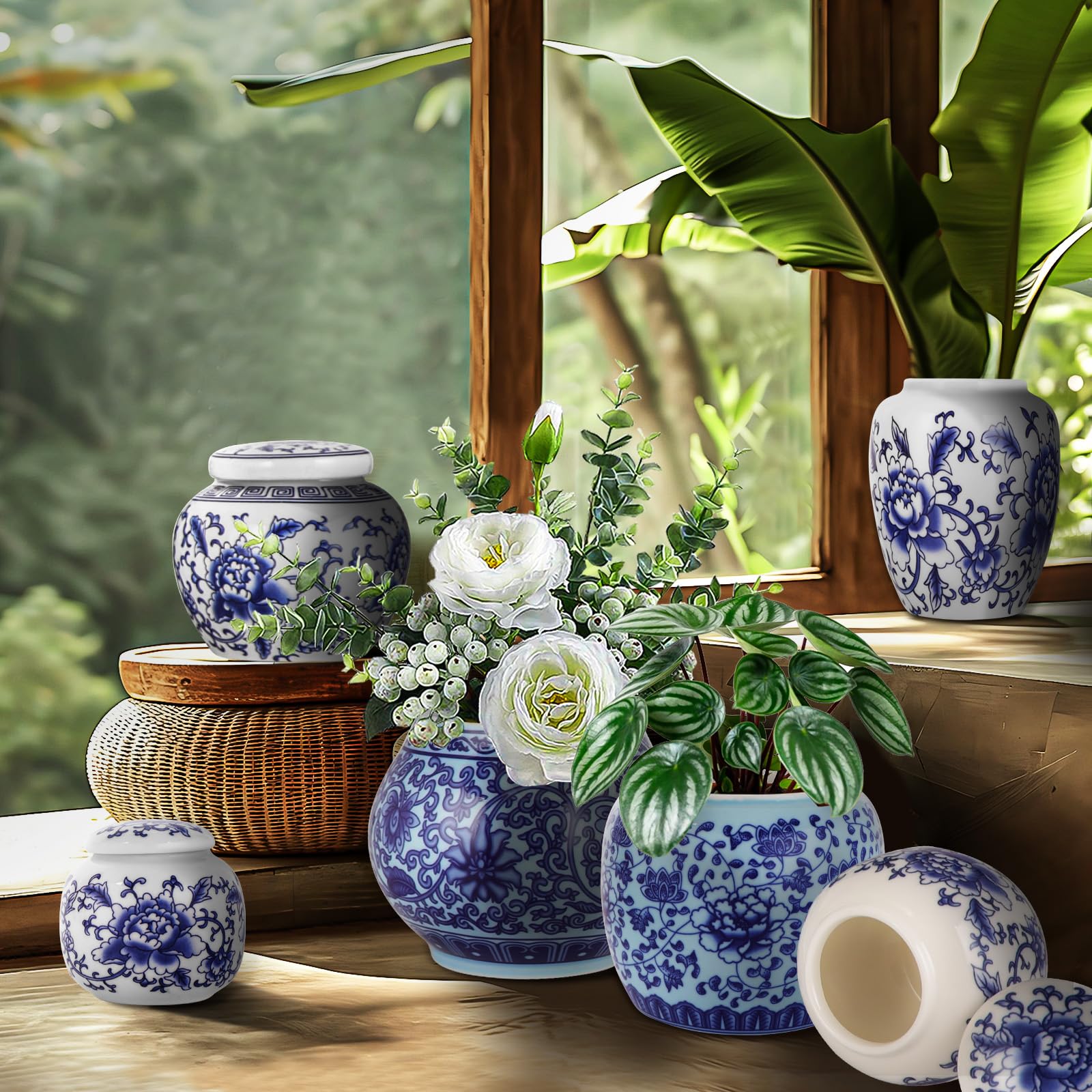 Amazon.co.jp: RMERVE 6個セット 小さな青と白の磁器の花瓶 ブルー