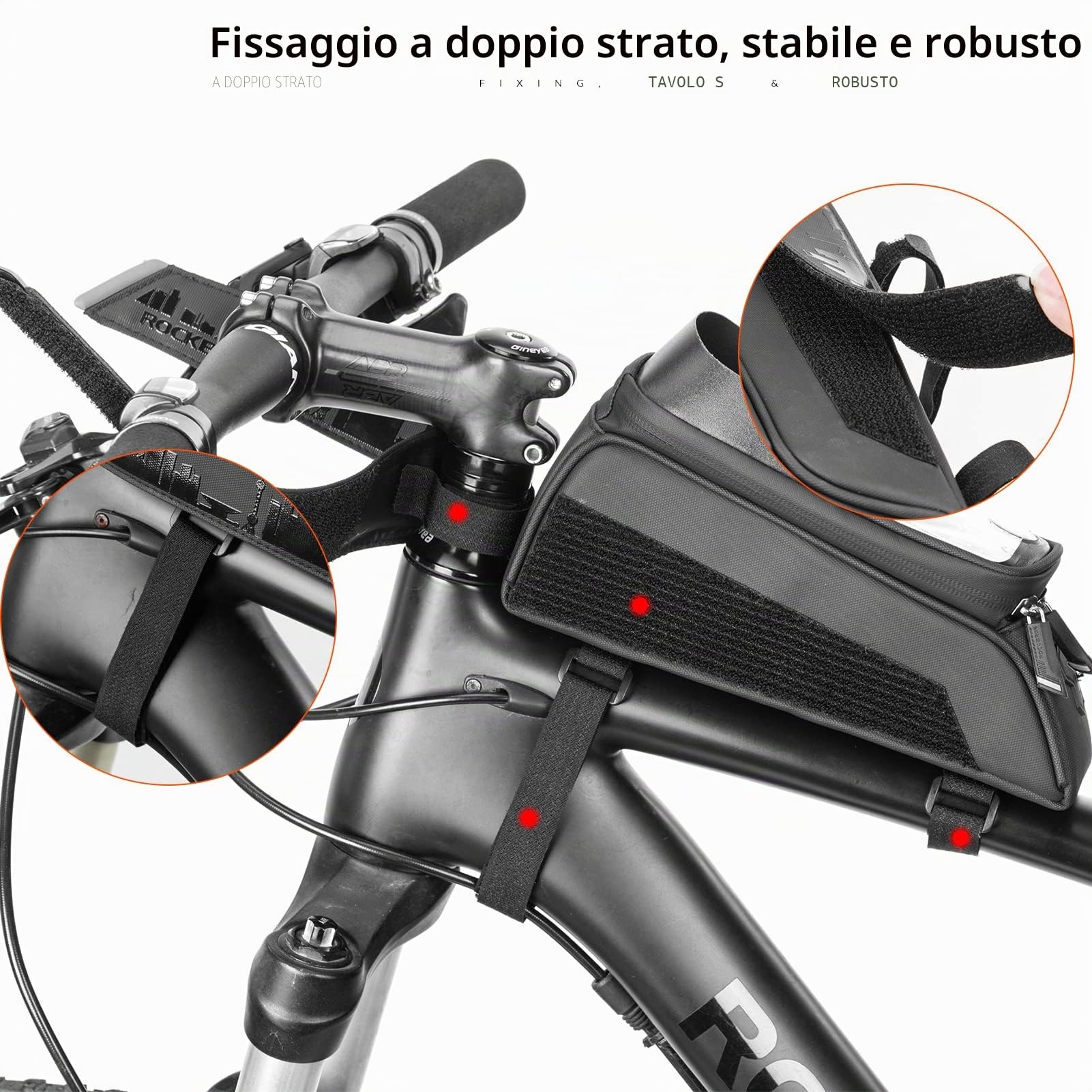ROCKBROS Borsa Telaio Bici, Porta Cellulare MTB, Borsa Manubrio, Grande capacità 1.5L, con Touch Screen e Visiera Parasole, Impermeabile, Supporto Telefoni 5.8"/6.0", Accessori Ciclismo