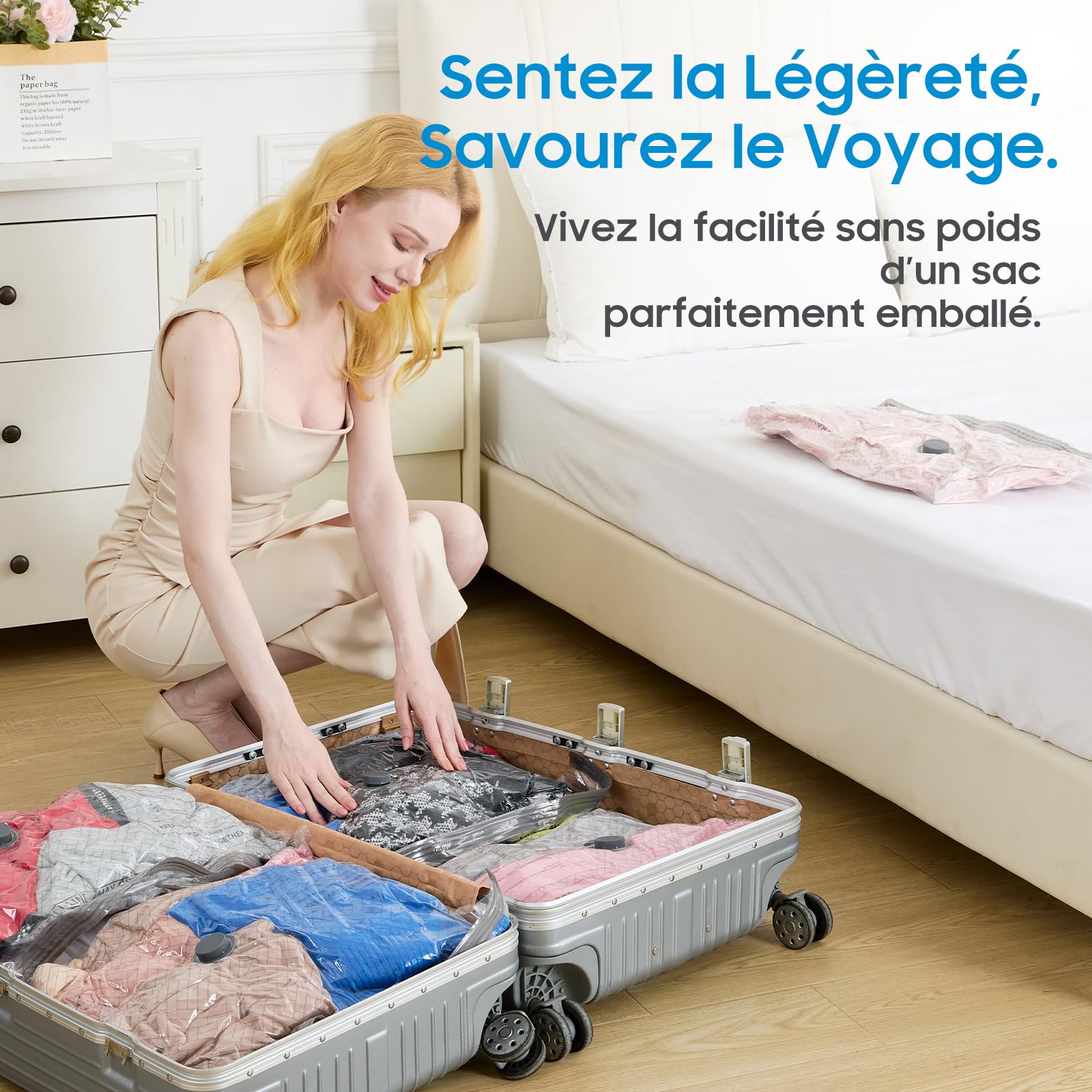 Sacs de compression pour vêtements avec pompe à vide sans fil, idéals pour le rangement gain de place à la maison et en voyage - Lot de 15 sacs (5x 40x50 cm, 5x 40x60 cm, 5x 50x60 cm)
