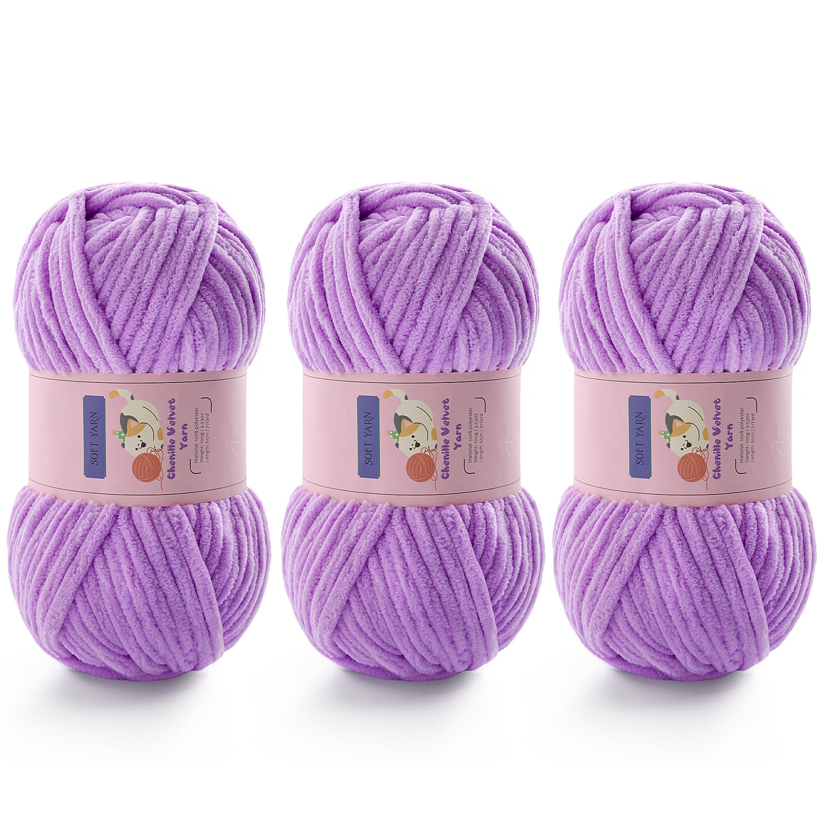 Chunky Chenille Yarn for Crocheting #6 Purple Baby Blanket Yarn for Crochet