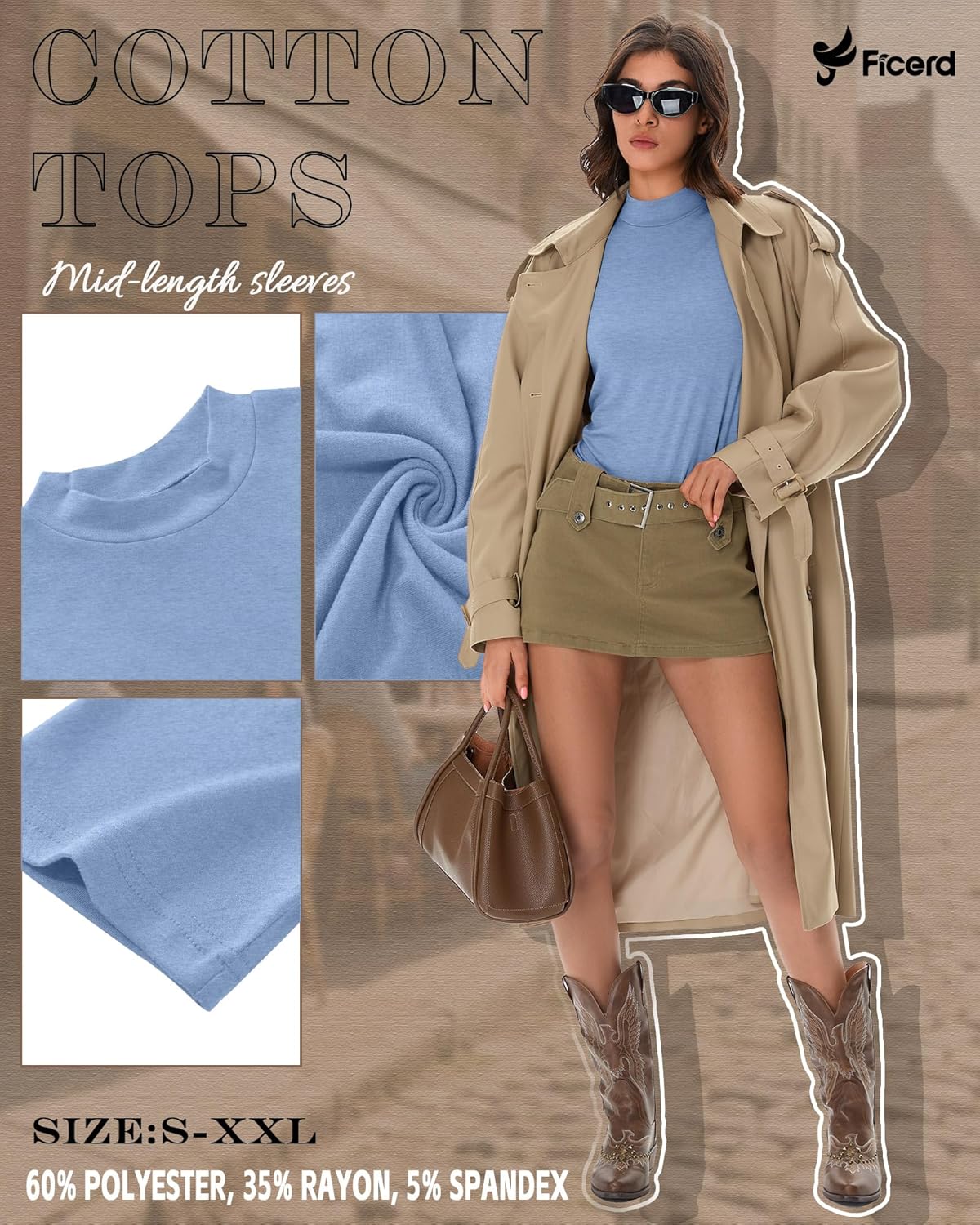 Ficerd 3 Pack Women's Mock Turtleneck T-Shirts 1/2 Half Sleeve Dressy Casual Tunic Tops Slim Fit Summer Basic Tee Shirts 2026 - Image 5