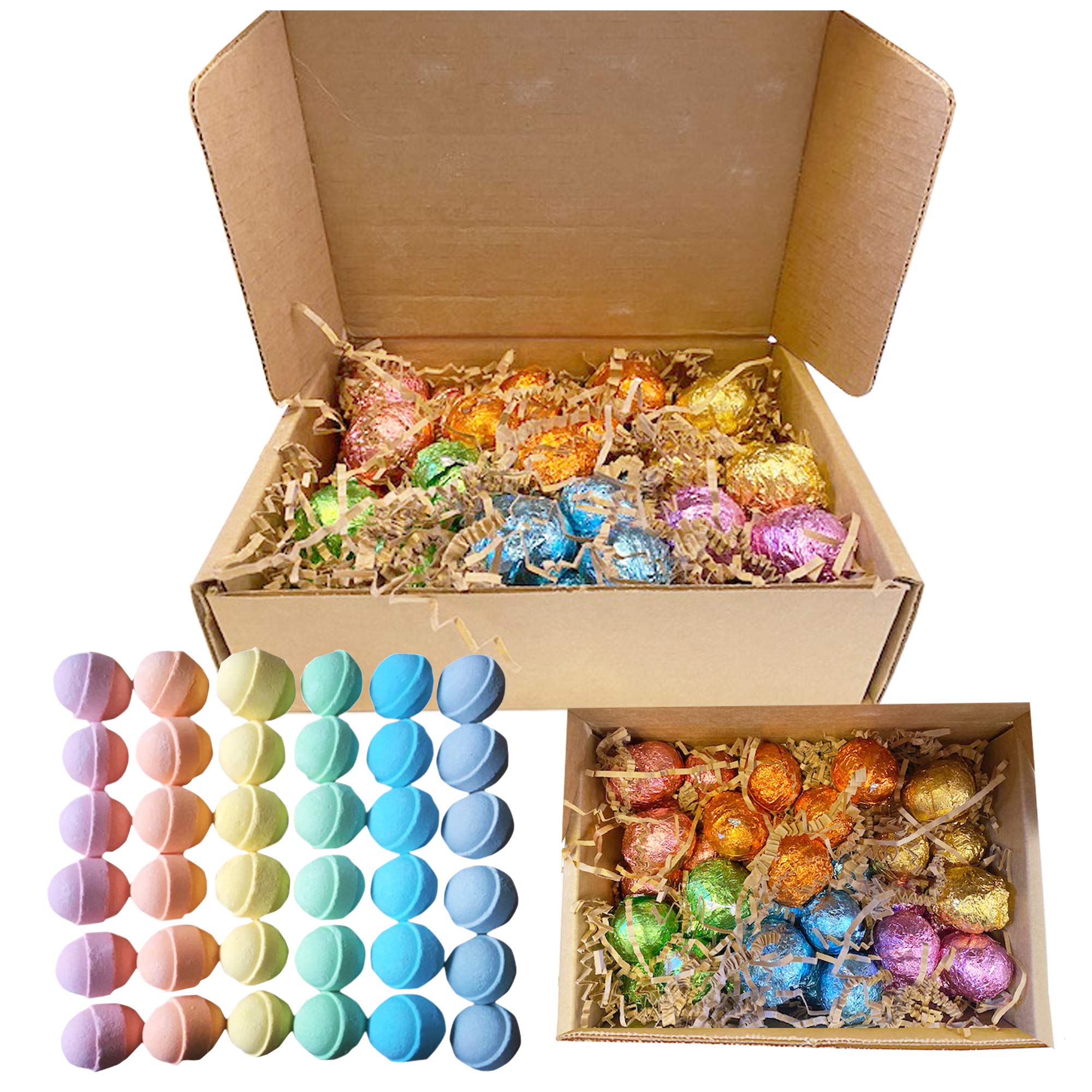 Rainbow Colours Bath Bombs Gift Set - 36 Mini Bath Bombs for Kids, Women and Men. Handmade Natural Bath Bombs with Shea Butter and Coconut Oil for a Relaxing Spa Bath. Perfect Gift Idea for Her/Him