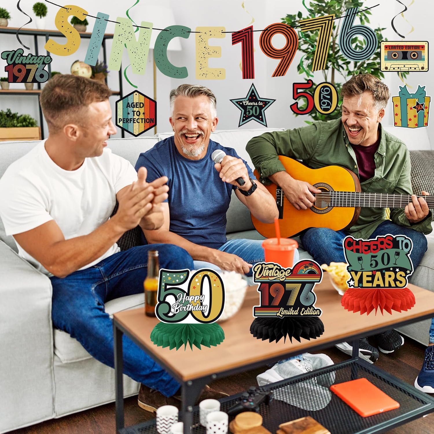 Crenics Vintage 50th Birthday Decorations for Men or Women - Awesome Since 1976 Banner, Honeycomb Centerpieces and Hanging Swirls for 50 years old Party Supplies - Image 6