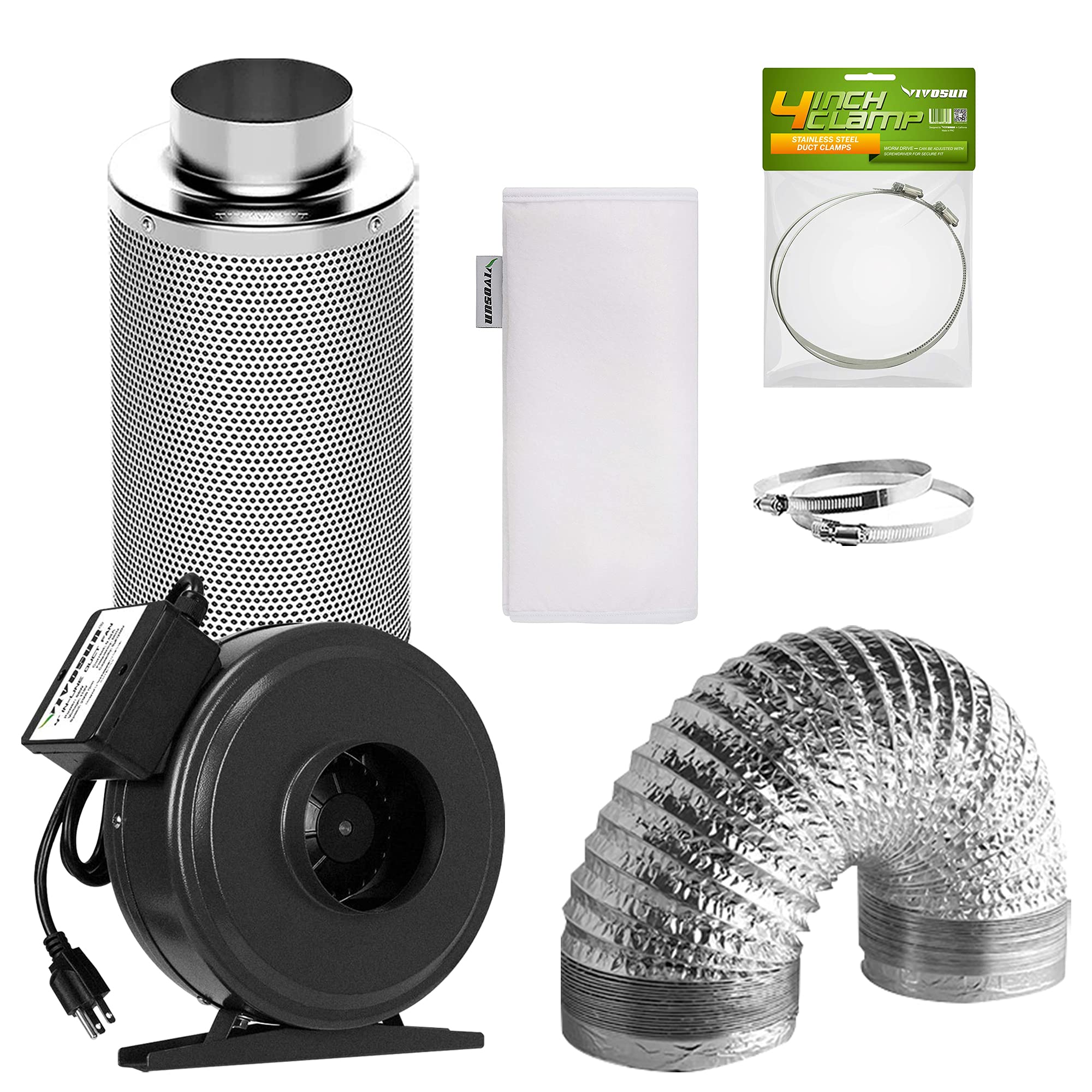 Buy VIVOSUN Air Filtration Kit 4 Inch 203 CFM Inline Fan, 4'' Carbon