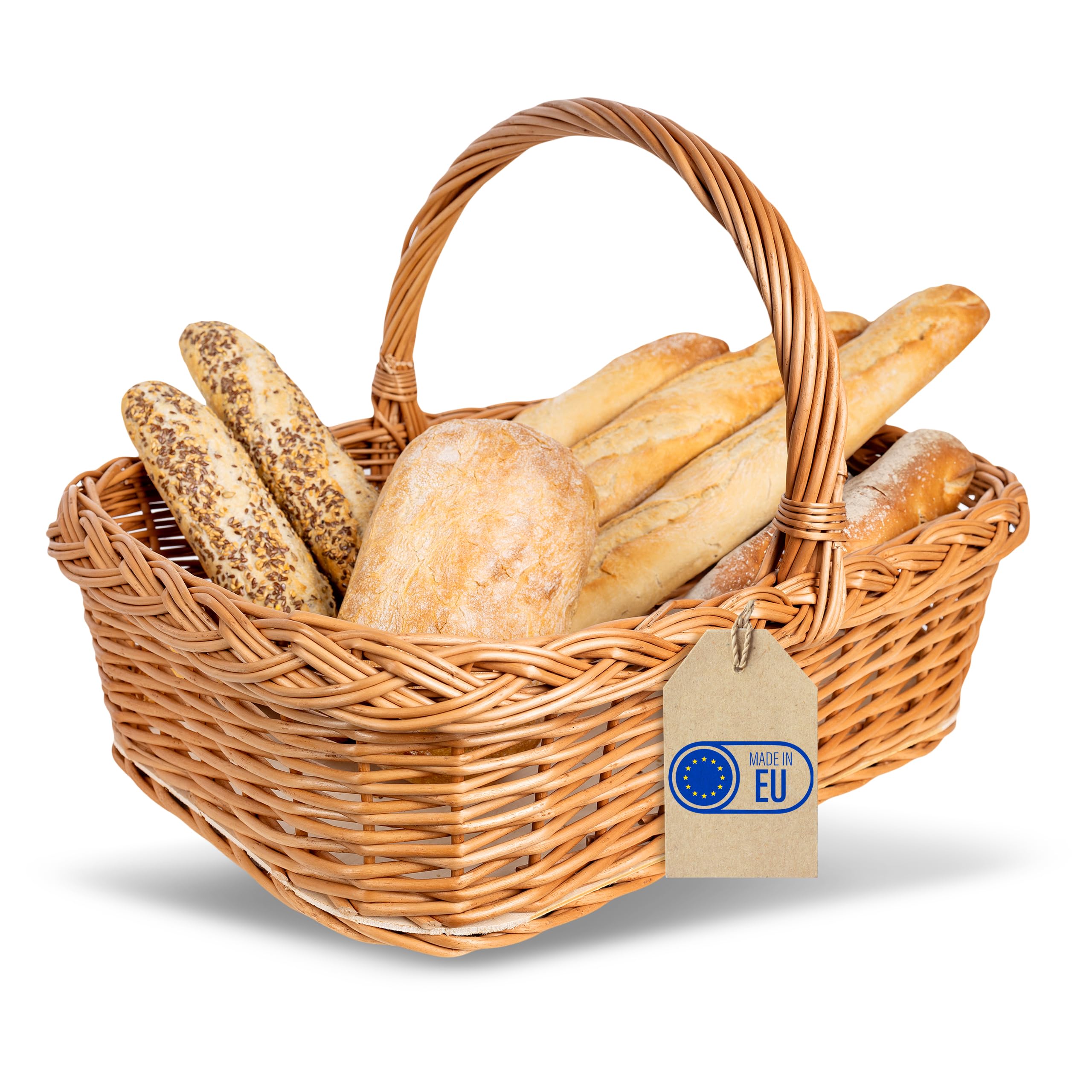 Creative Home Wicker Tray Basket with Unfinished Plywood Bottom & Handle | 55x42cm (+/-2cm) | Bread Vegetables Fruit | Rustic Lightweight Handwoven Sturdy Multi-Purpose Tray Organiser Storage