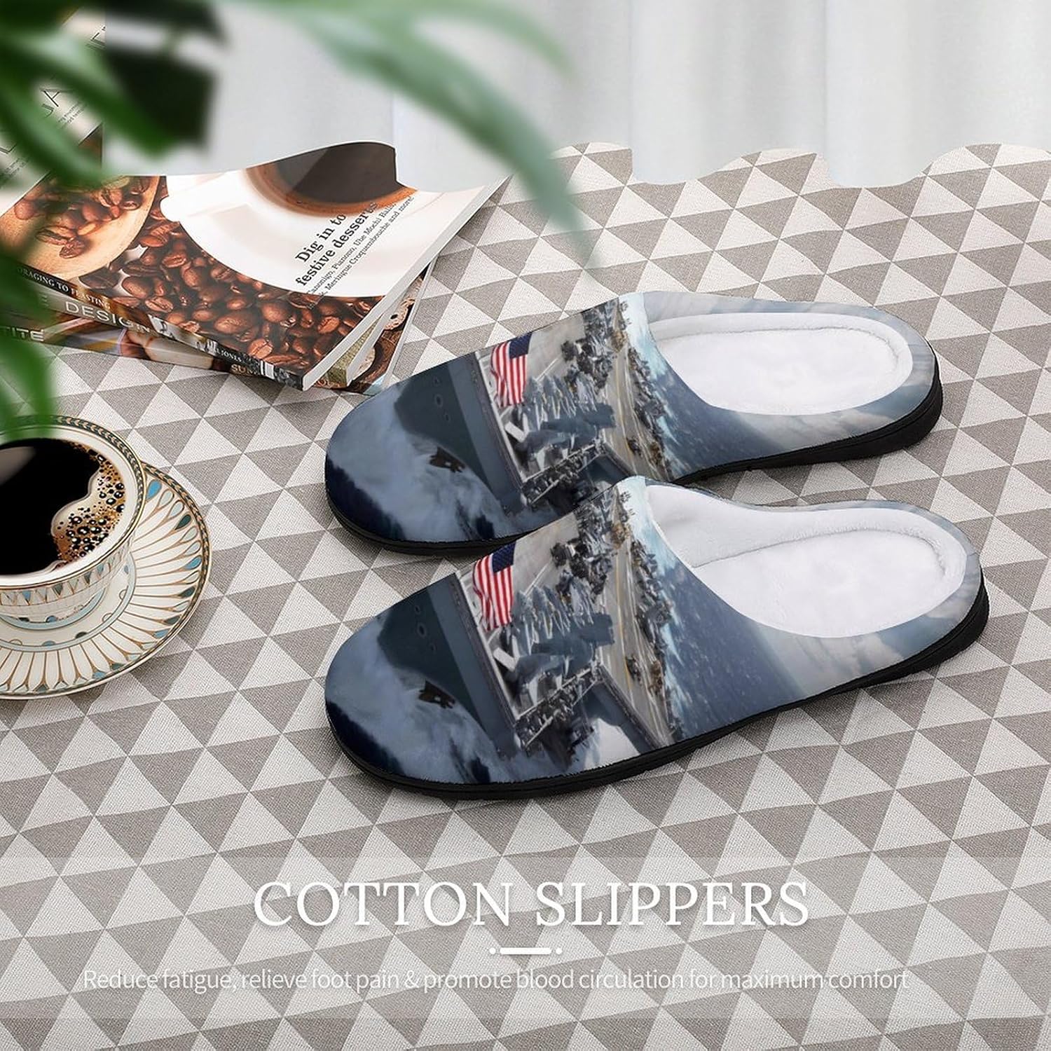 Uss Aircraft Carrier Womens House Shoes Non-Slip Cotton Slippers for Indoor Outdoor