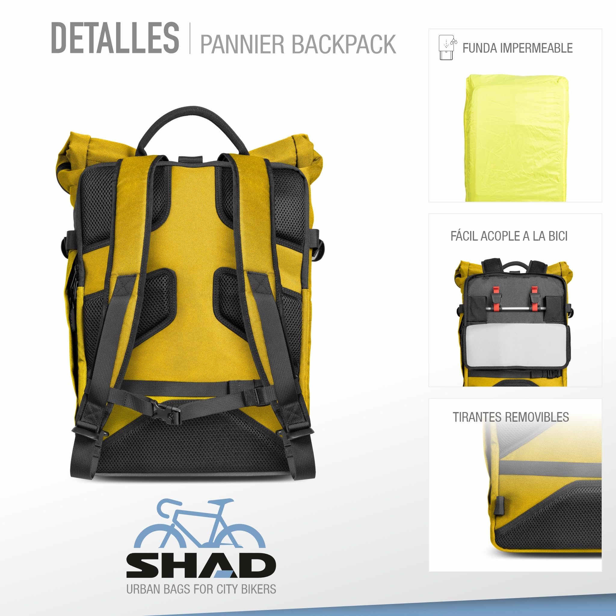 SHAD Bikes - Alforja Bicicleta Daily Pannier Backpack 22L – Mochila Portátil Impermeable 17 Pulgadas – Alforja Trasera Sostenible – Mochila Oficina Urbana Hombre Mujer