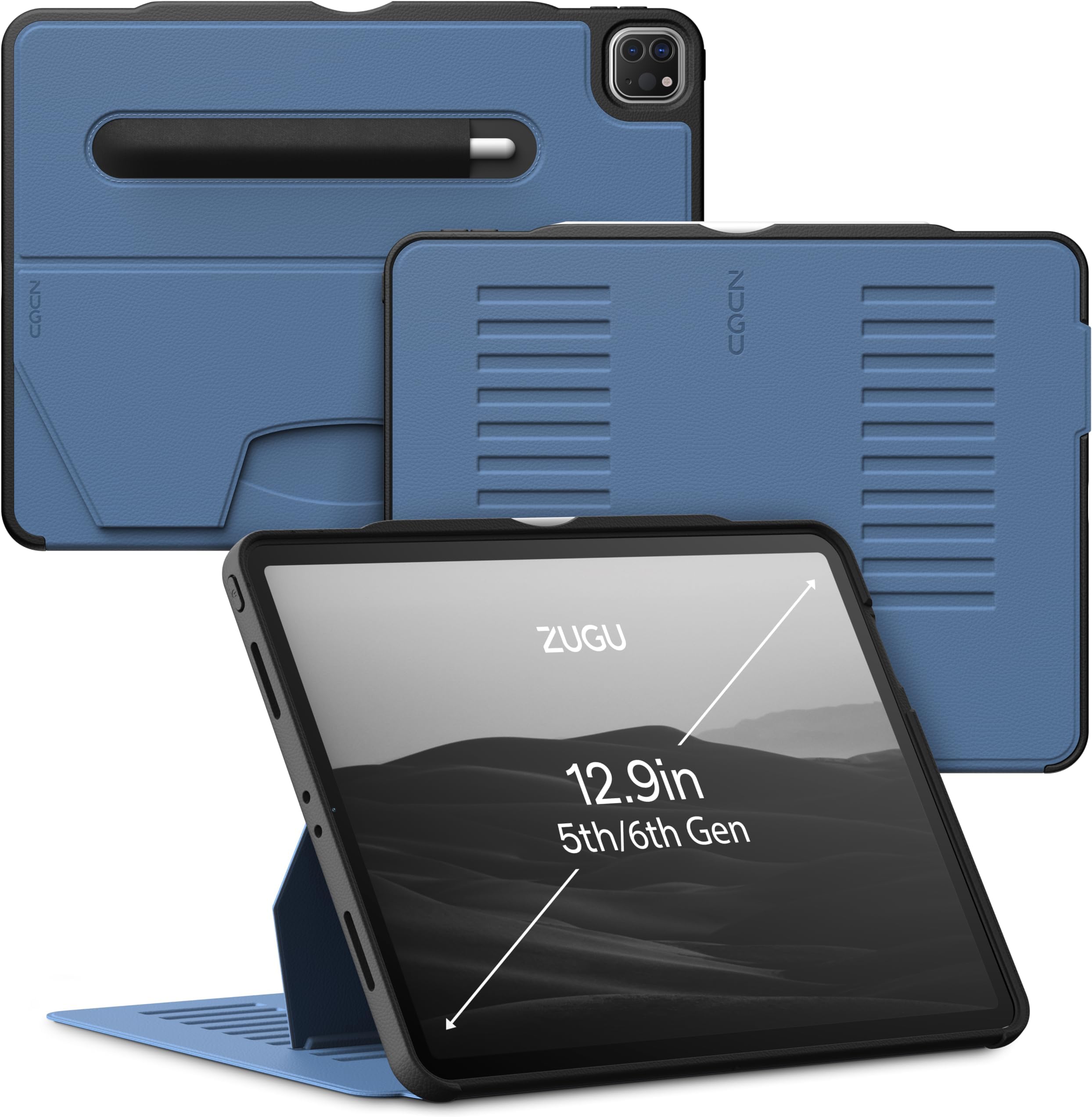 ZUGU iPad Pro 12.9 6th Generation Case 2022 / 5th Generation 2021 Ultra-Slim Drop Shock Protection 10-Level Stand Function Apple Pen Holder Wireless Charging Auto Sleep Smart Cover (iPad Pro 12.9 Inch