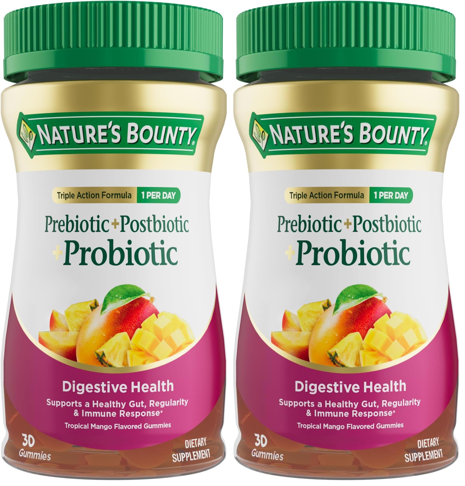 Nature’s Bounty Pre + Pro + Postbiotic Gummies for Digestive Health, Immune Support - Probiotic Gummies for Gut Health, Tropical Mango Flavor, 30 Ct (Pack of 2) 30 Count (Pack of 2)