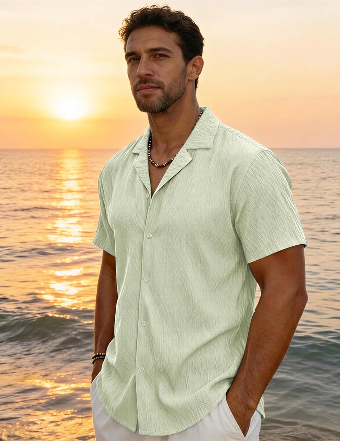 EKLENTSON Men's Cuban Guayabera Shirt Breathable Summer Beach Shirts Button Down Regular Fit Casual Beach Tropical Shirt - Image 3