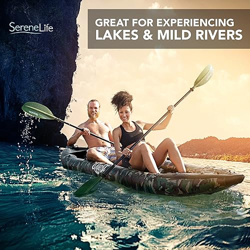 Miniatura 5 de SereneLife Kayak inflable para 2 personas  Kayak doble con paletas de aluminio, kit de reparación, kayaks ligeros y portátiles para adultos con