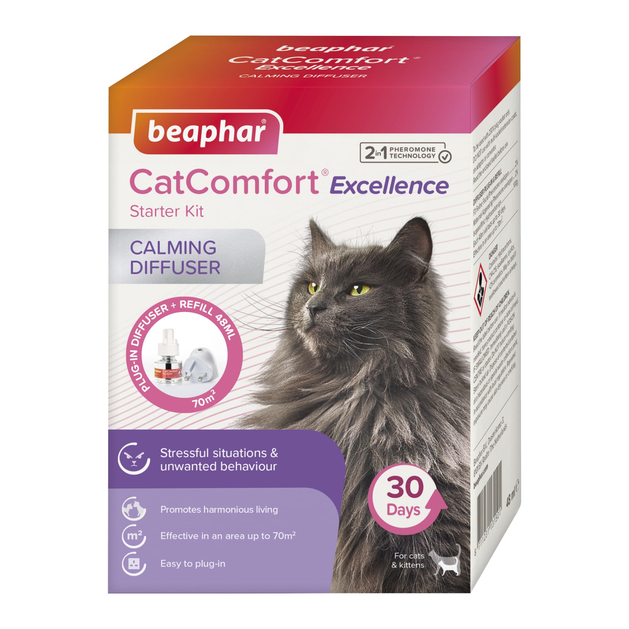 BeapharCatComfort Excellence - Calming Diffuser for Cats - Plug-In & Refill - Optimises Feelings of Reassurance & Well-Being - Promotes Harmonious Living - Covers 70m² Area - Lasts Up To 30 Days