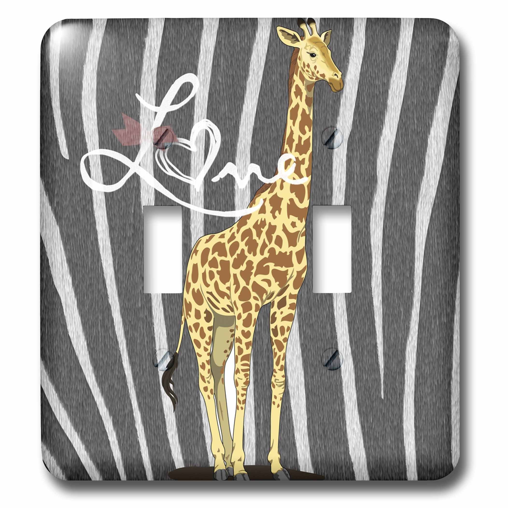 Double interrupteur à bascule imprimé zèbre et girafe pour décorer une chambre d'enfant