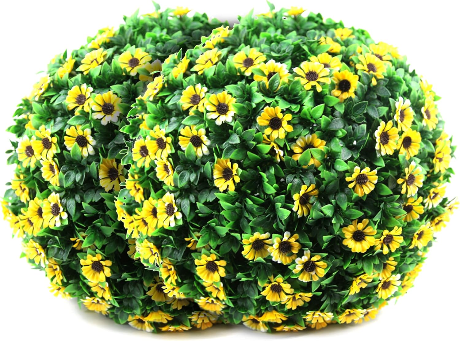 Sunnyglade 2 PCS 15 inch Artificial Plant Topiary Ball Faux Boxwood Decorative Balls for Backyard, Balcony,Garden, Wedding and Home Décor (Yellow)