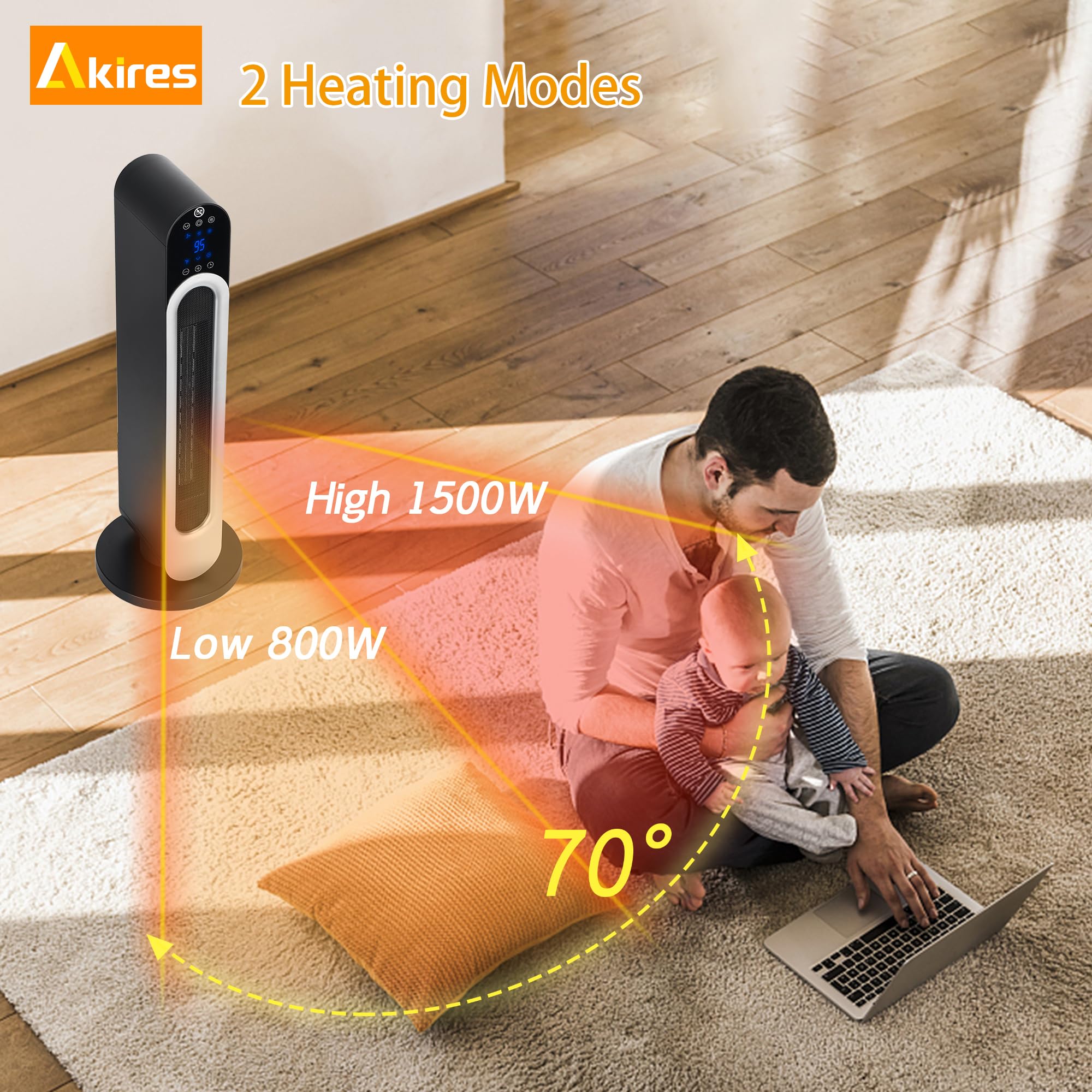Amazon.com: AKIRES 29IN Large Portable Electric Space Heaters for Indoor  Use,1500W Floor Oscillating PTC Ceramic Heater with Remote,Thermostat,12H  Timer,Tower Heater for Large Room,Bedroom,Living Room,Office : Home u0026  Kitchen