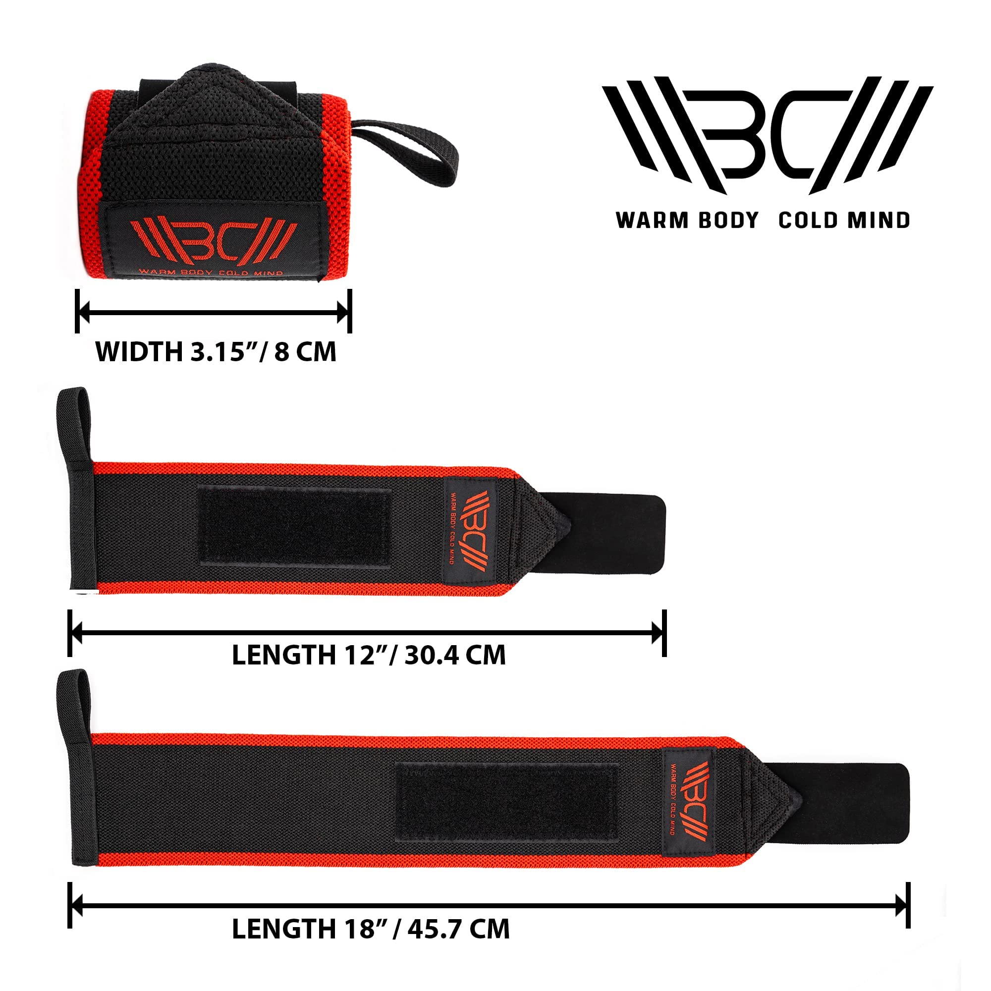 WARM BODY COLD MIND Velcro Muñequeras de Primera Calidad para Levantamiento de Pesas - Velcro Wrist Wraps Crossfit, Bodybuilding, Peso Muerto, Gimnasio, Entrenamiento, Fitness, Weightlifitng