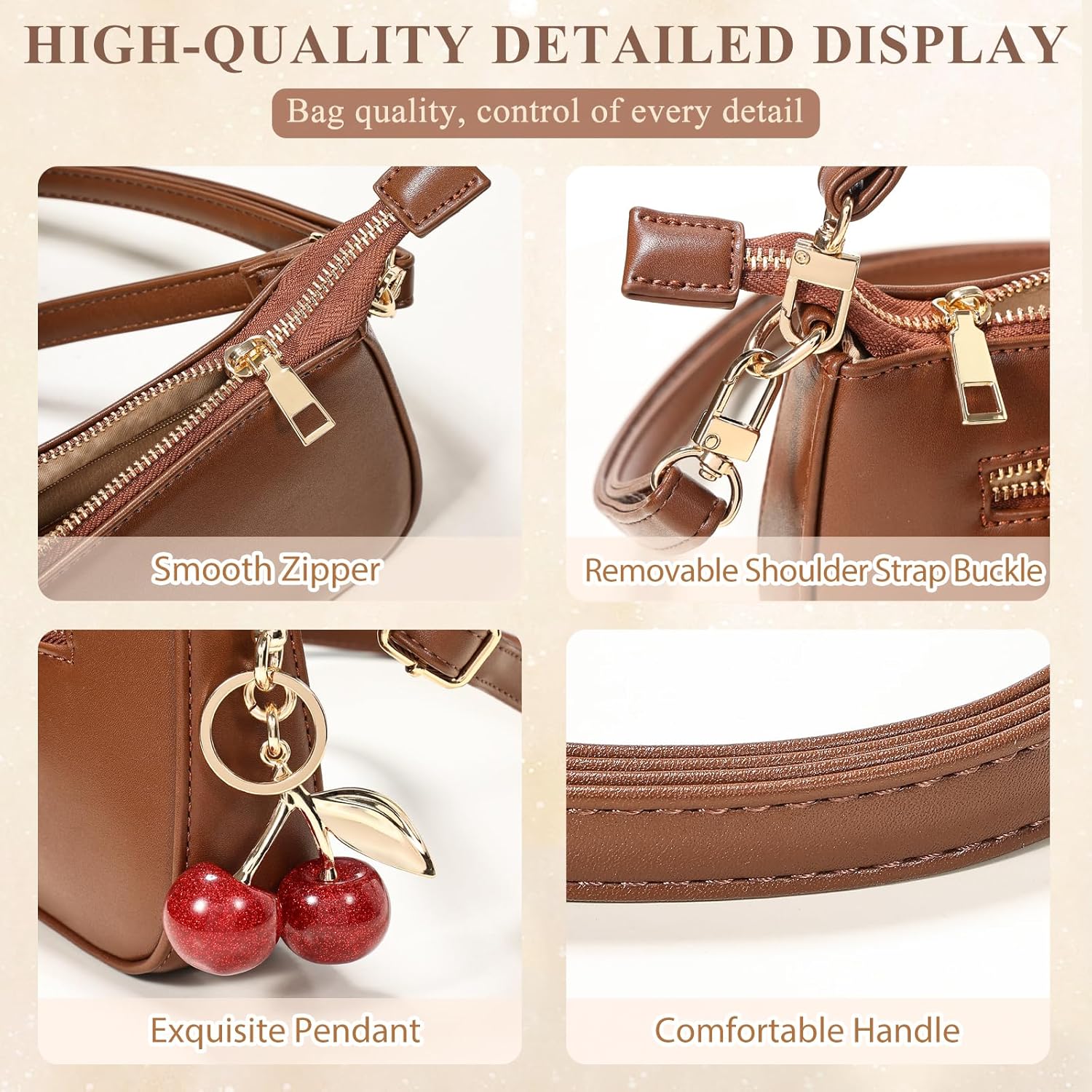 Shoulder Bags for Women, Retro Vegan Leather Classic Tote HandBags Purse with Zipper Closure - Image 4