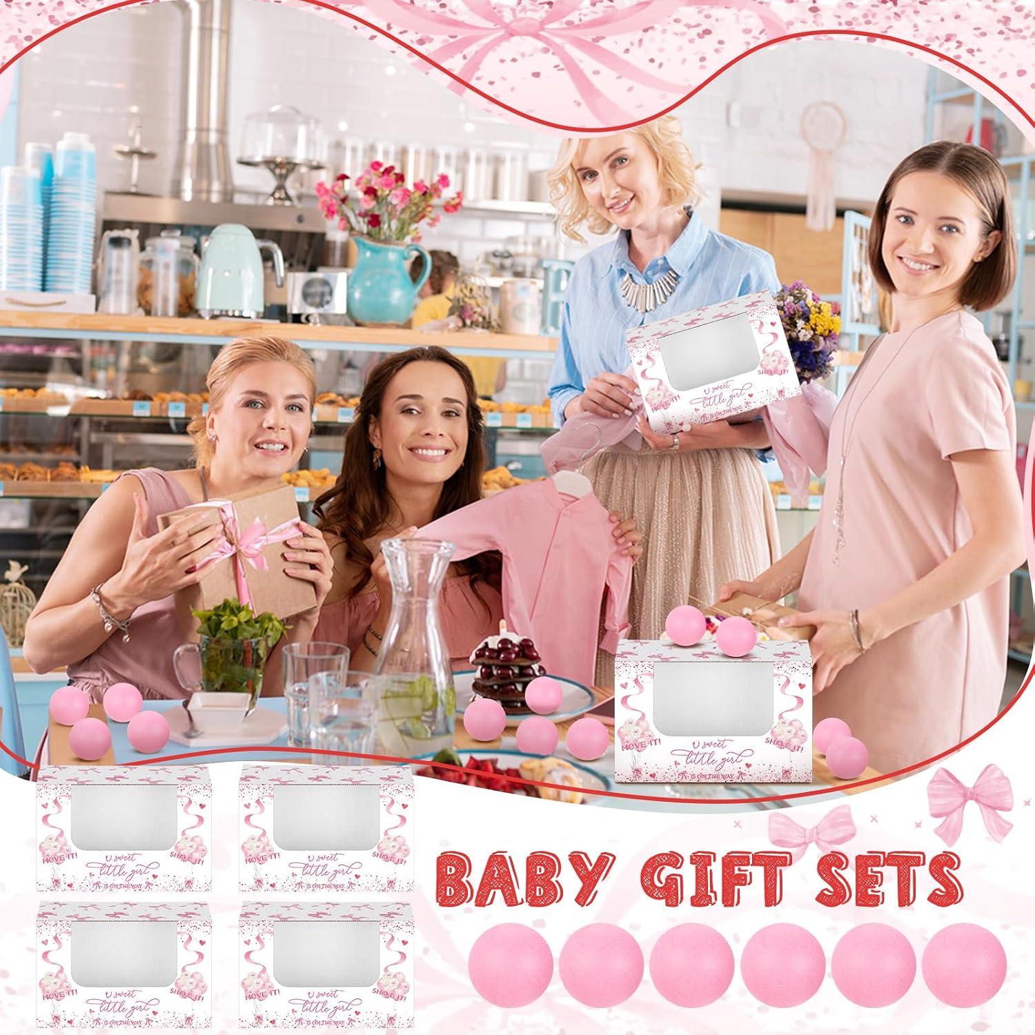 Lunmon 4 Set Pink Bow Baby Shower Twerk Game Shaking Ball