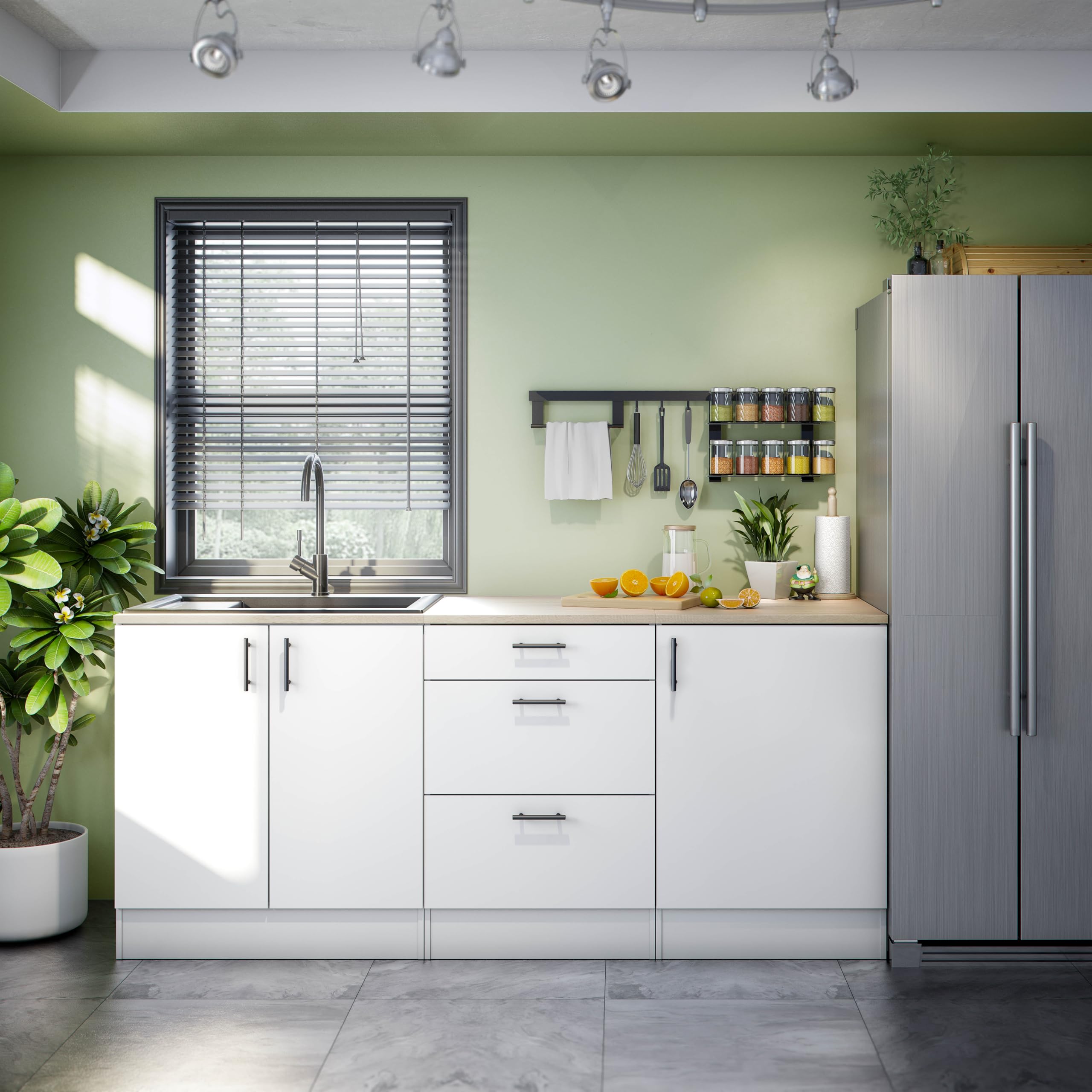 Mobelcenter, Mueble Bajo de Cocina para Fregadero, Módulo Bajo con 2 Puertas, Acabado Color Blanco Brillo y Roble Canadian, Medidas: Ancho: 80 cm x Fondo: 60 cm x Alto: 90 cm (1540)