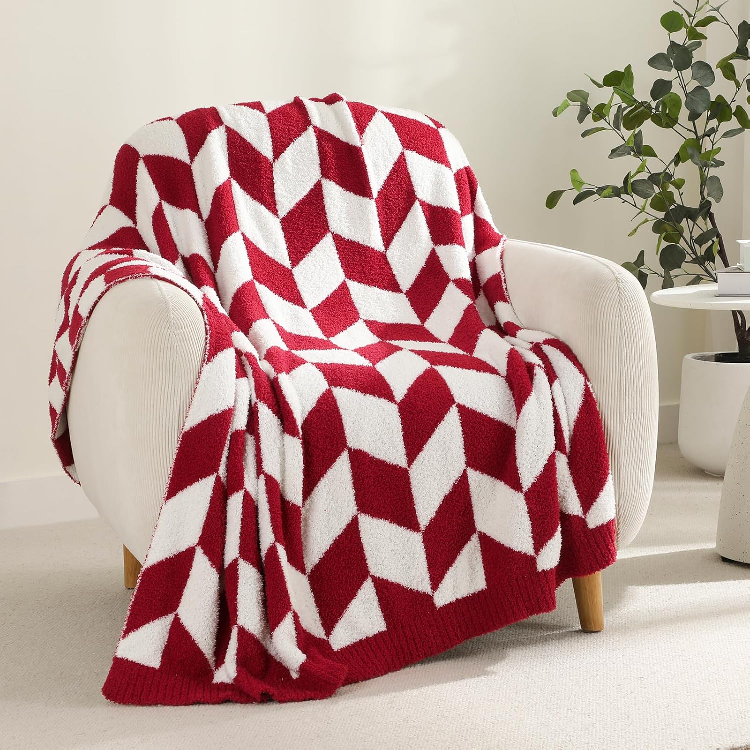 Snuggle Sac Chevron Red Throw Blanket for Couch, Super Soft Christmas Blankets Cozy Knit Fuzzy Plush Lightweight Throws for Sofa, Bed, Red,50x60 inches - Image 5