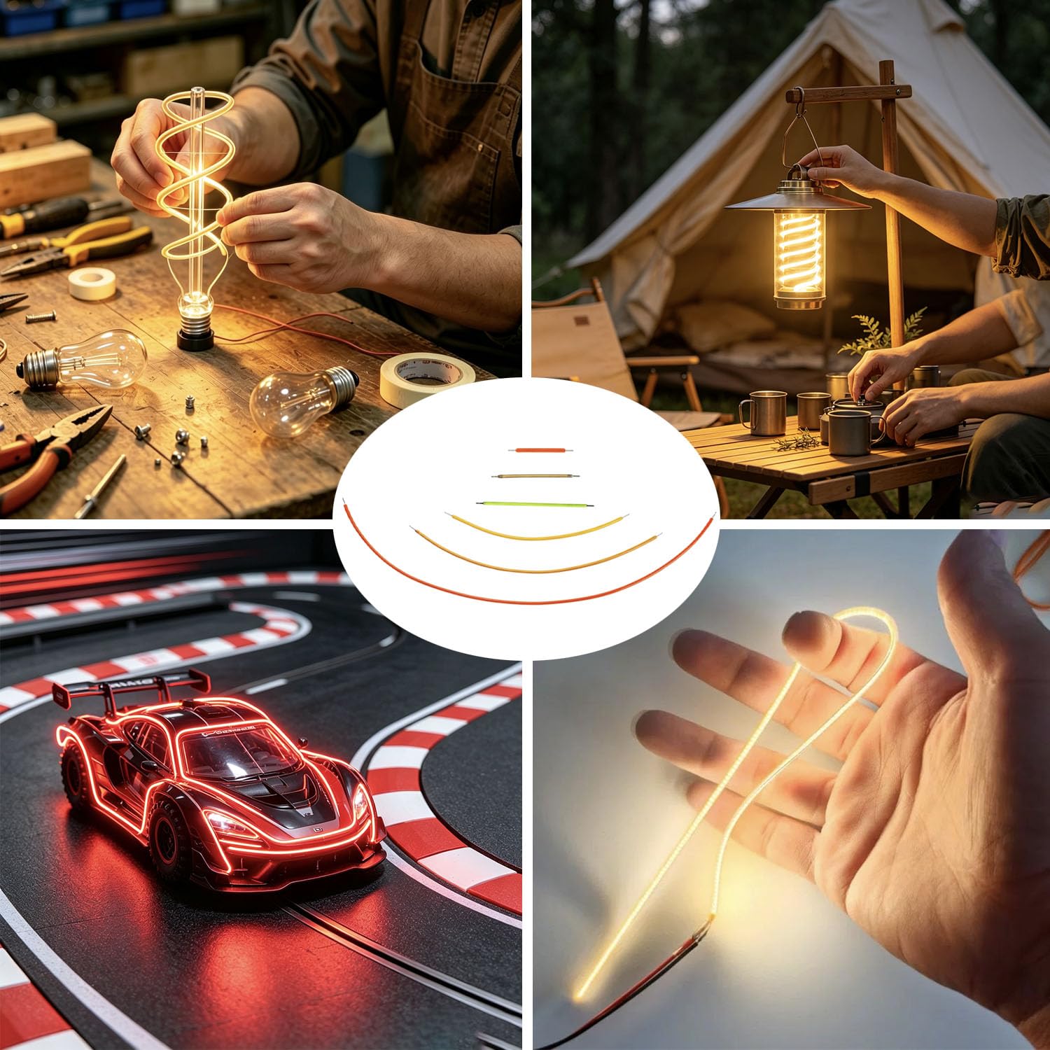 LED COB Flexibles Filament DC3V 2700K Edison Glühbirne flexible LED-Lampe für einfache DIY Diode individuelle Beleuchtungsprojekte 5PCS/450mm–rot