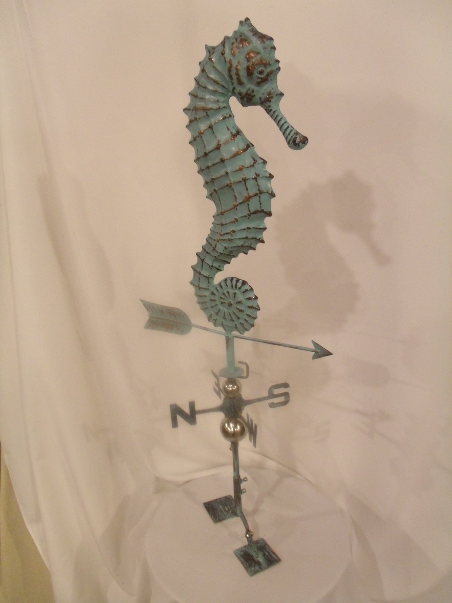 Furniture Barn USA Large Handcrafted 3D 3- Dimensional Seahorse Weathervane Copper Patina Finish