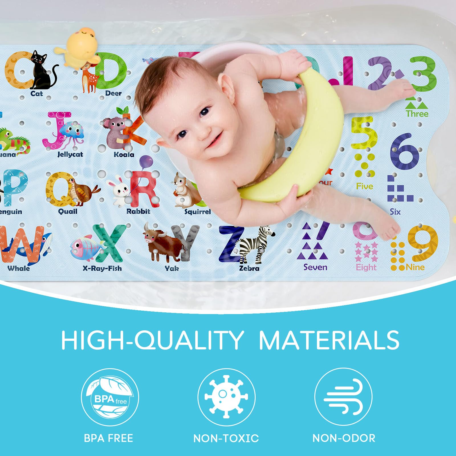 Antislip badmat voor binnen bad voor kinderen, cartoon zeedier badmat douchemat, badkamermat antislip met zuignap, machinewasbaar lang 100 x 40 cm - Schildpad