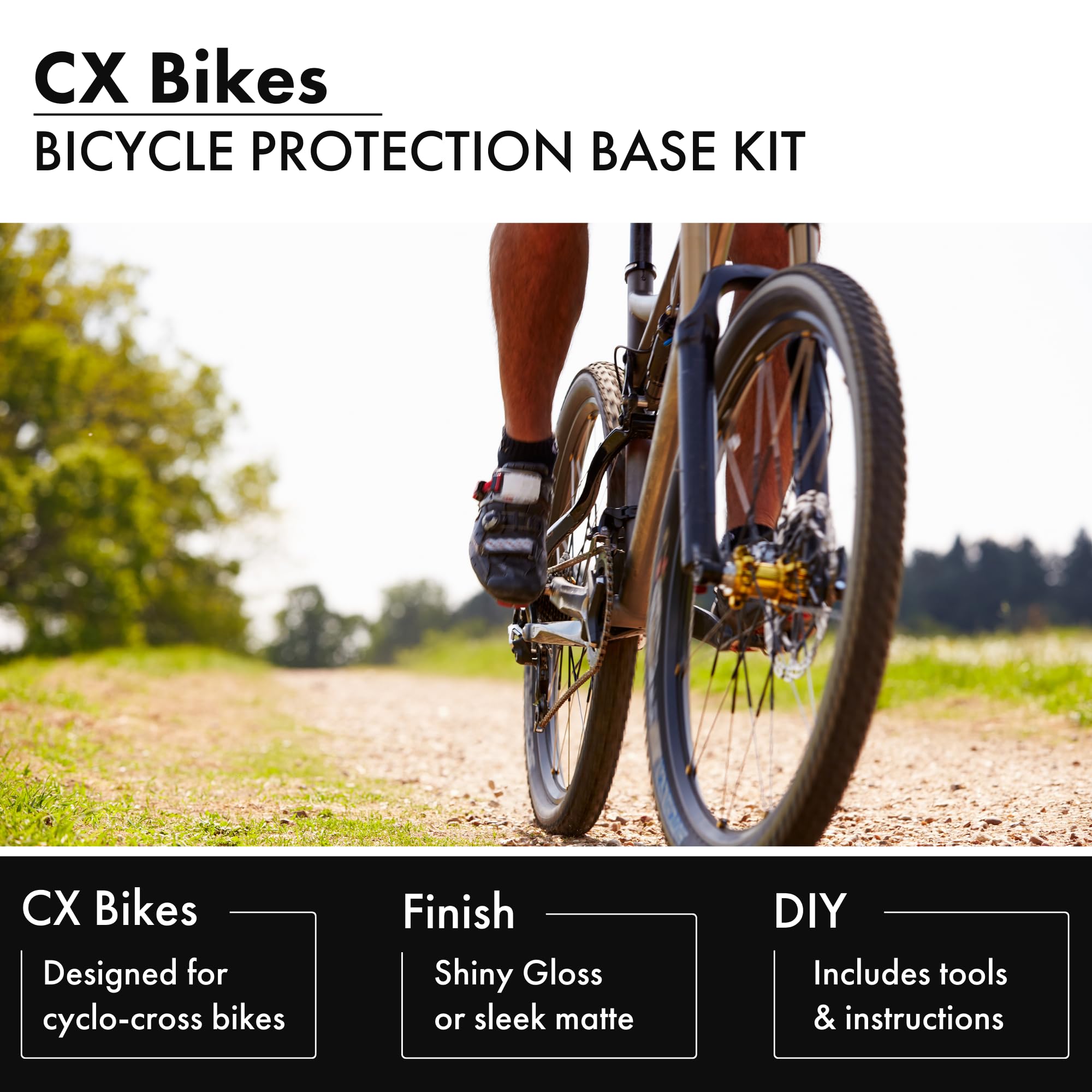XPEL Universal Fahrrad Schutz Base Kit für CX Bikes - Glanz Fahrrad Rahmen Schutz Kit - Top-Tier XPEL Invisiframe Folie, schützt vor Beschädigungen, leicht zu reinigen