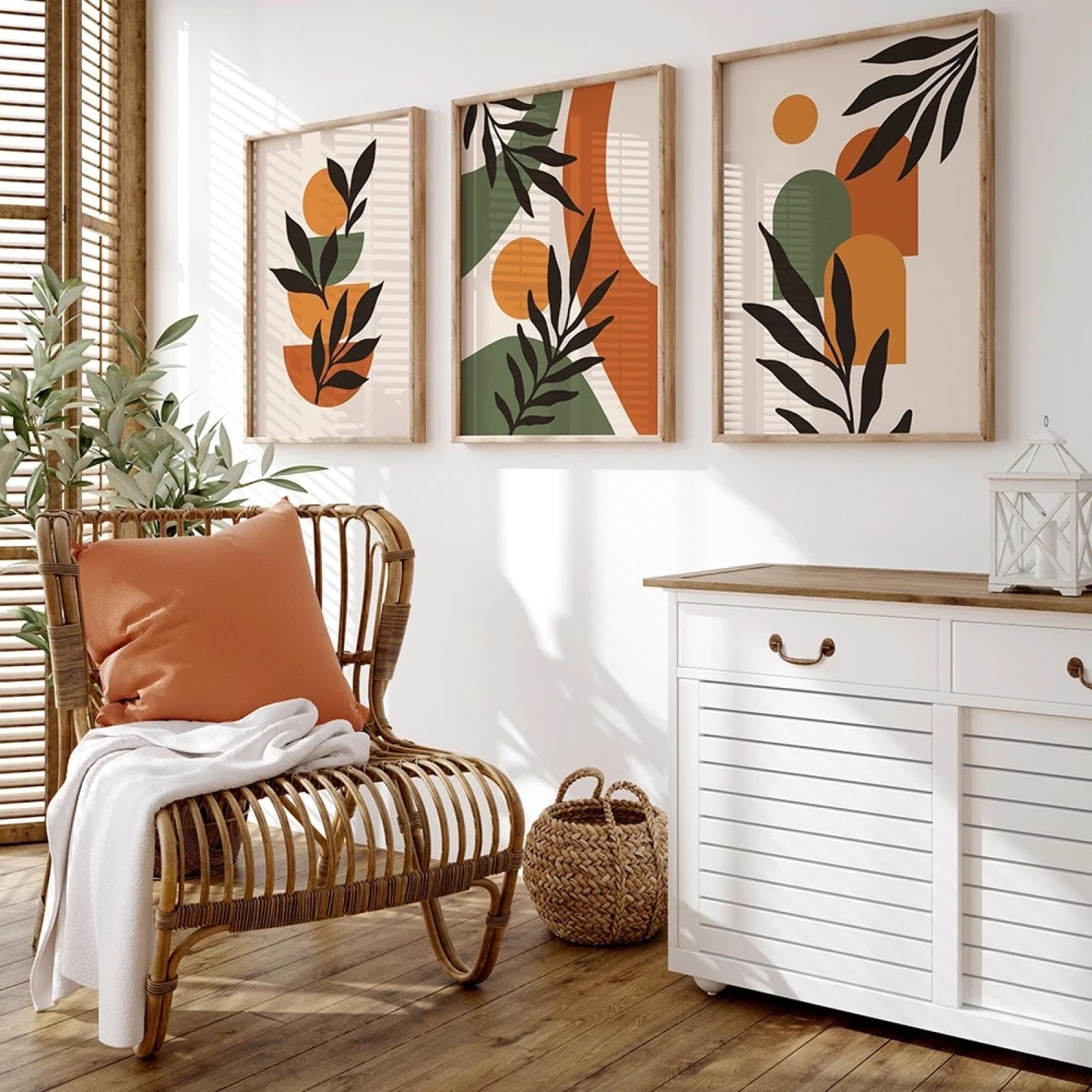 CHAOJIART Modern Abstract Green Plants Leaf Bohemian Wall Art Poster Print Boho Canvas Paintings for Living Room Interior Decor Picture 30x45cm(12x18in) x3 frameless