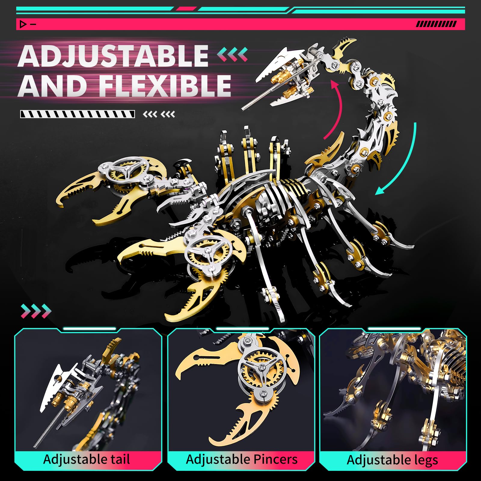 Kits de Puzzles 3D Metal Scorpion pour Adultes Adolescents Modèles d'assemblage mécanique Construire idéal pour Les Cadeaux et Les décorations, 454 PCS(Or)